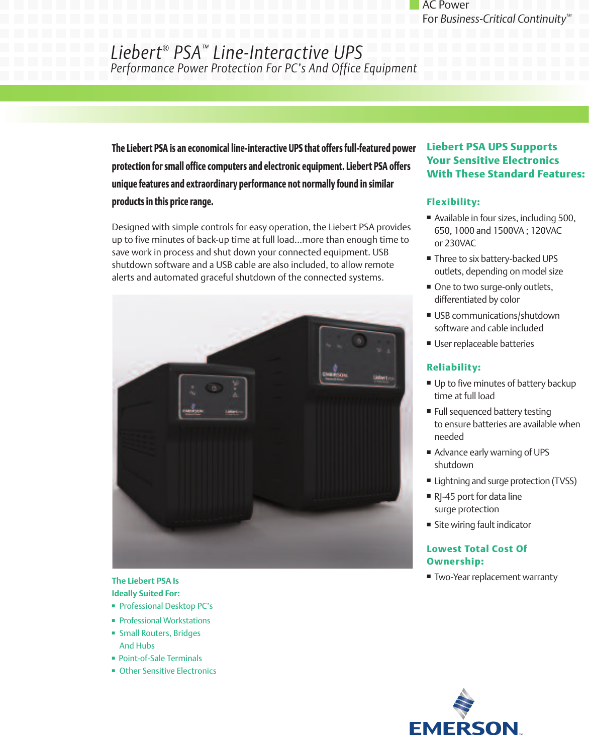 Page 1 of 2 - Emerson Emerson-Liebert-Psa-Line-Interactive-Ups-500-1500Va-Brochures-And-Data-Sheets- 15615 Govern  Emerson-liebert-psa-line-interactive-ups-500-1500va-brochures-and-data-sheets