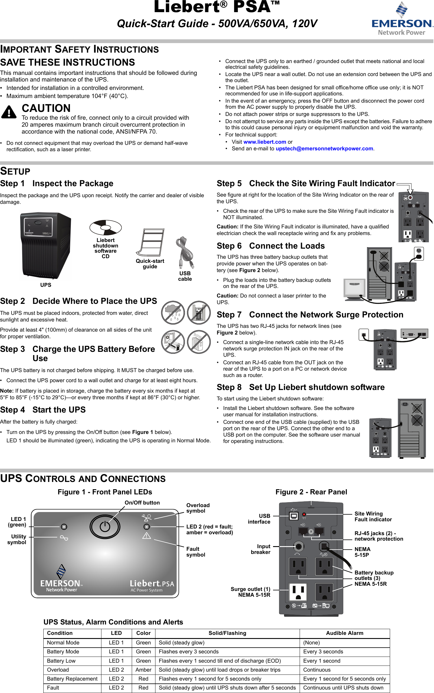 Page 1 of 2 - Emerson Emerson-Liebert-Psa-Line-Interactive-Ups-500-1500Va-Quick-Start-Manual-  Emerson-liebert-psa-line-interactive-ups-500-1500va-quick-start-manual