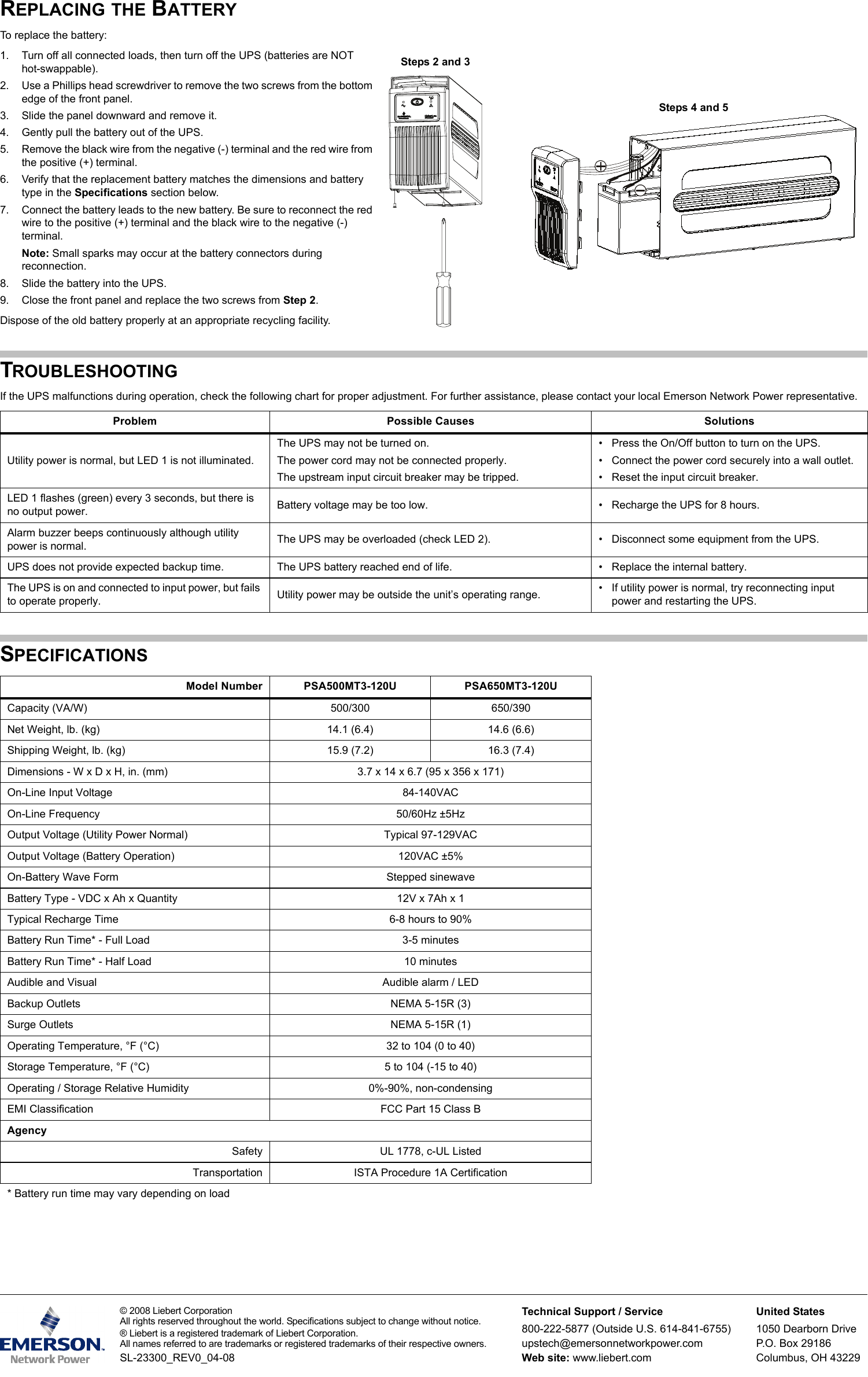 Page 2 of 2 - Emerson Emerson-Liebert-Psa-Line-Interactive-Ups-500-1500Va-Quick-Start-Manual-  Emerson-liebert-psa-line-interactive-ups-500-1500va-quick-start-manual