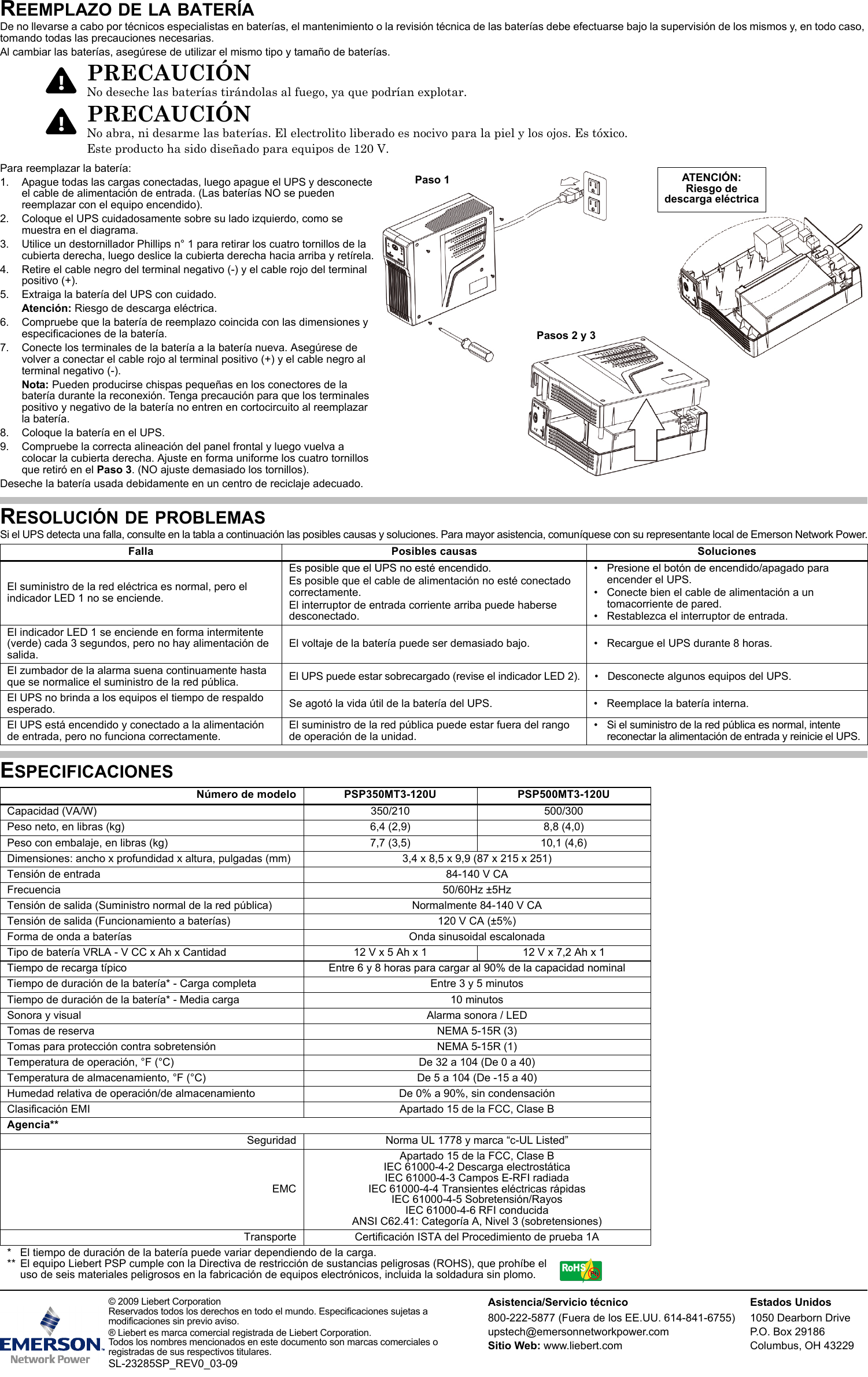 Page 2 of 2 - Emerson Emerson-Liebert-Psp-Stand-By-Ups-350-650Va-Quick-Start-Manual-  Emerson-liebert-psp-stand-by-ups-350-650va-quick-start-manual