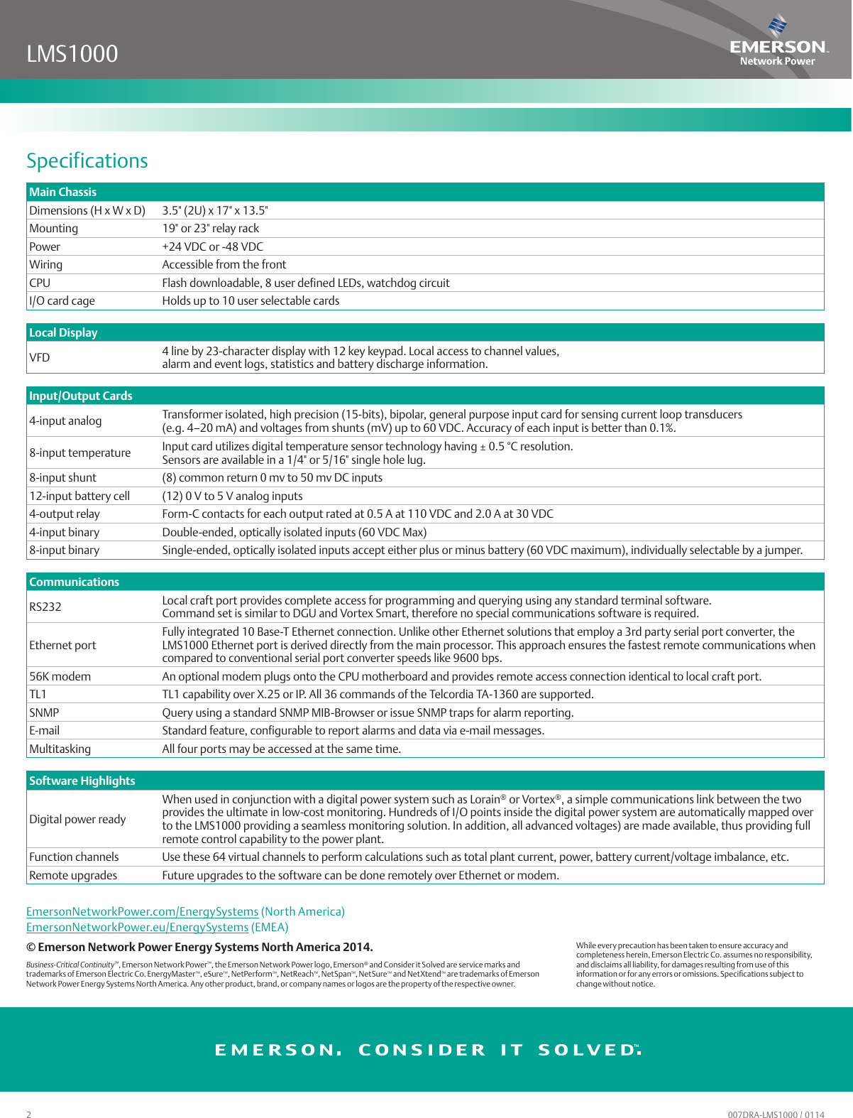 Emerson Lms 1000 Data Sheet