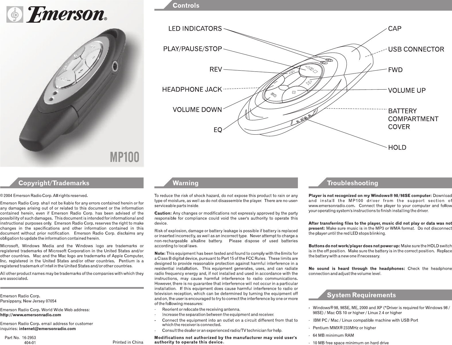 Page 1 of 2 - Emerson Emerson-Mp100-Parts-List- C  Emerson-mp100-parts-list