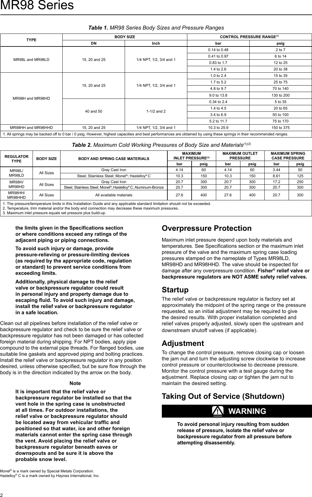 Emerson Mr98 Series Backpressure Regulators Relief And Differential ...