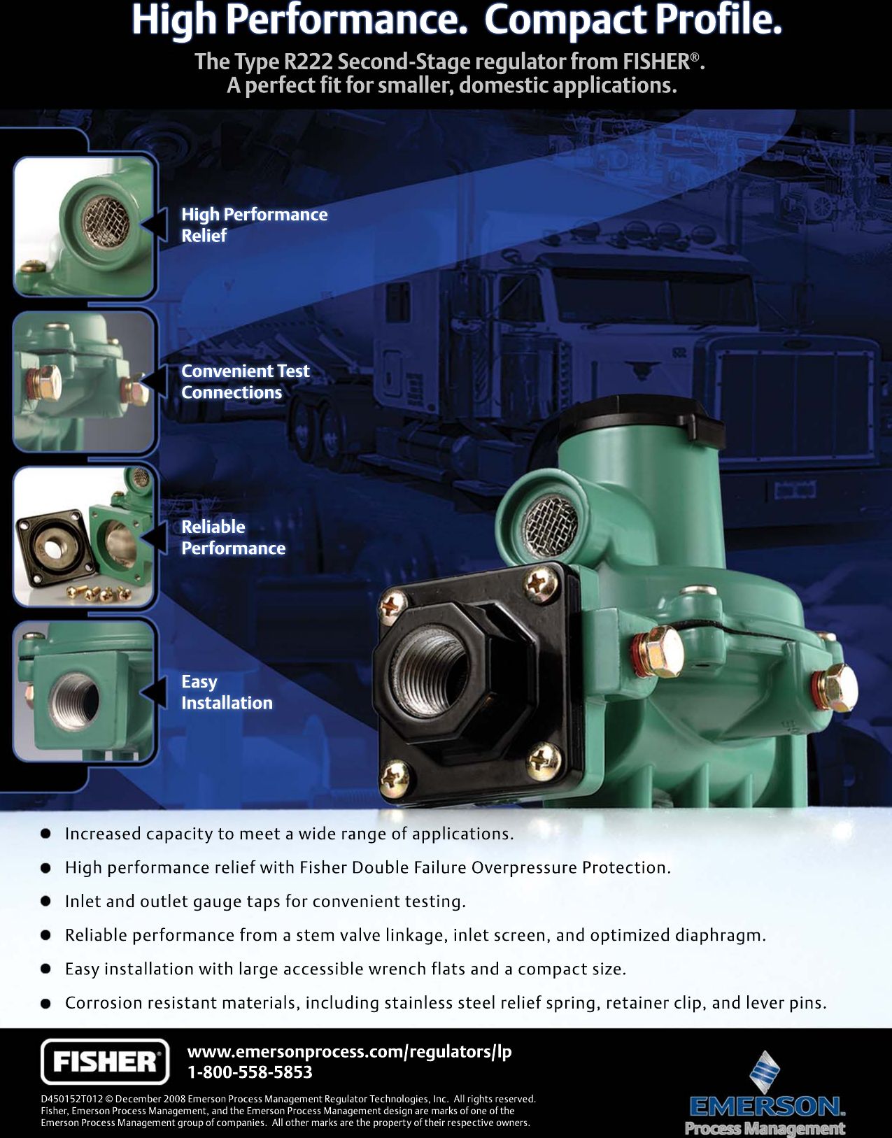 Page 1 of 1 - Emerson Emerson-R222-Series-Second-Stage-Regulator-Data-Sheet- D450152T012_R222_Black&Blue_8.5x11.psd  Emerson-r222-series-second-stage-regulator-data-sheet