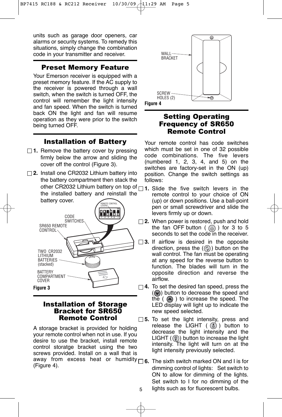 Page 5 of 12 - Emerson Emerson-Rc188-Owners-Manual- BP7415 RC188 & RC212 Receiver  Emerson-rc188-owners-manual