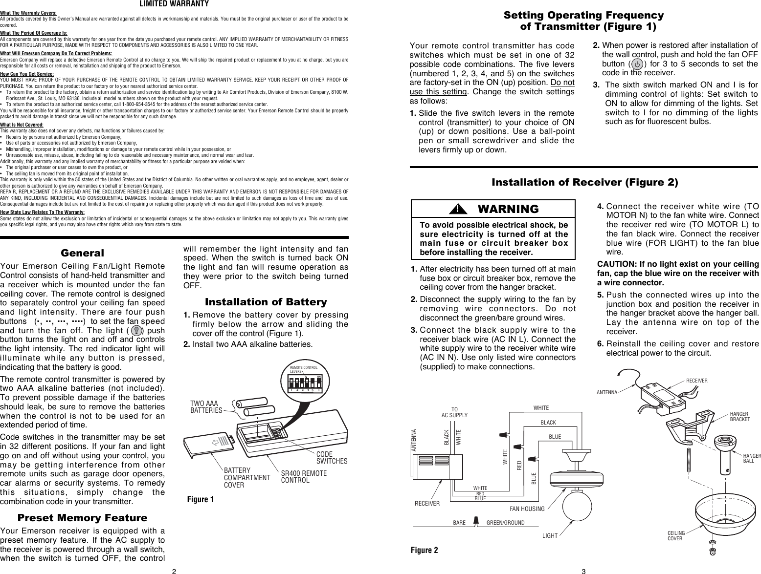 Page 2 of 2 - Emerson Emerson-Sr400-Owners-Manual- BP7412-2 SR400 & SR401  Emerson-sr400-owners-manual