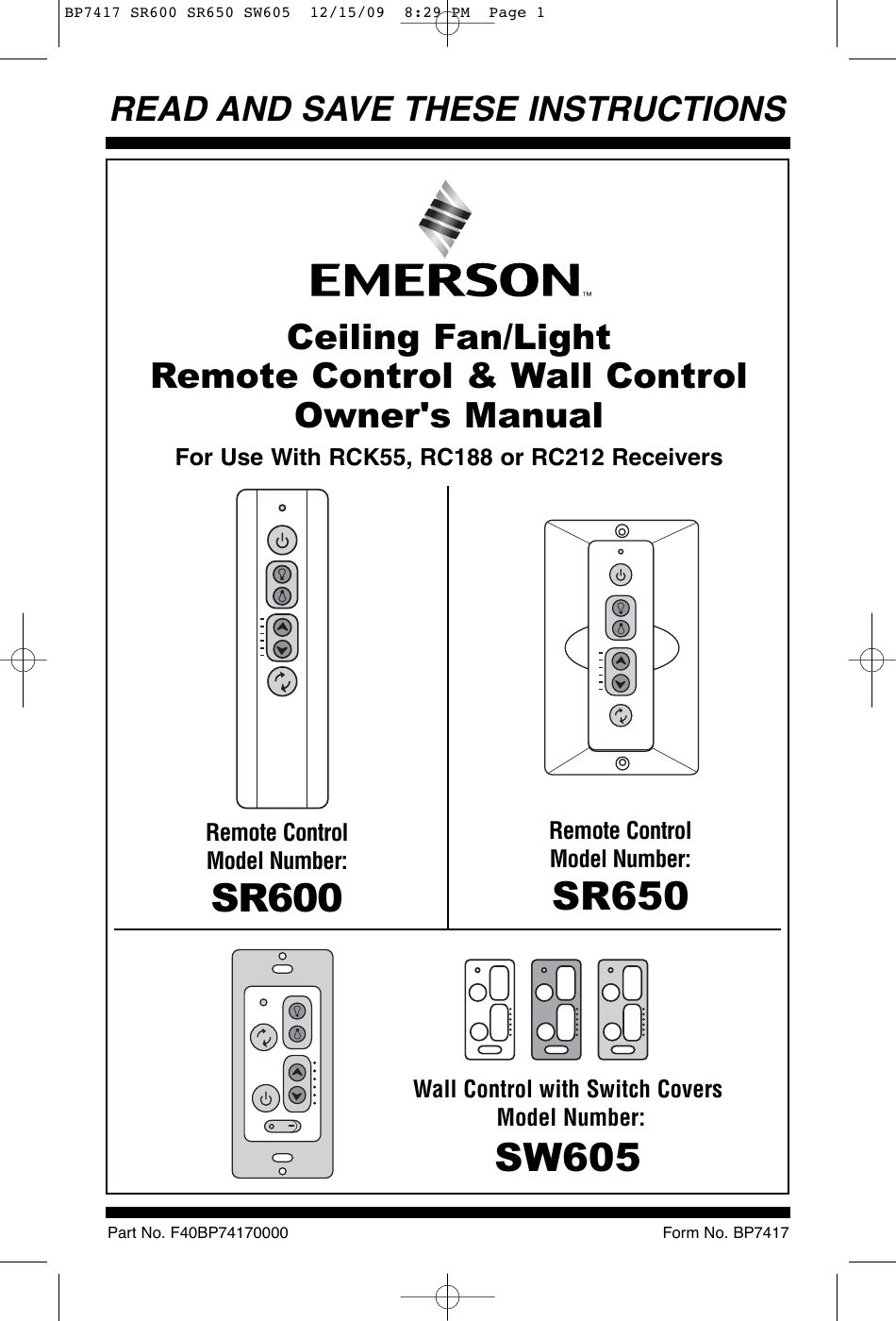 Emerson Sw605 Owners Manual Bp7417 Sr600 Sr650