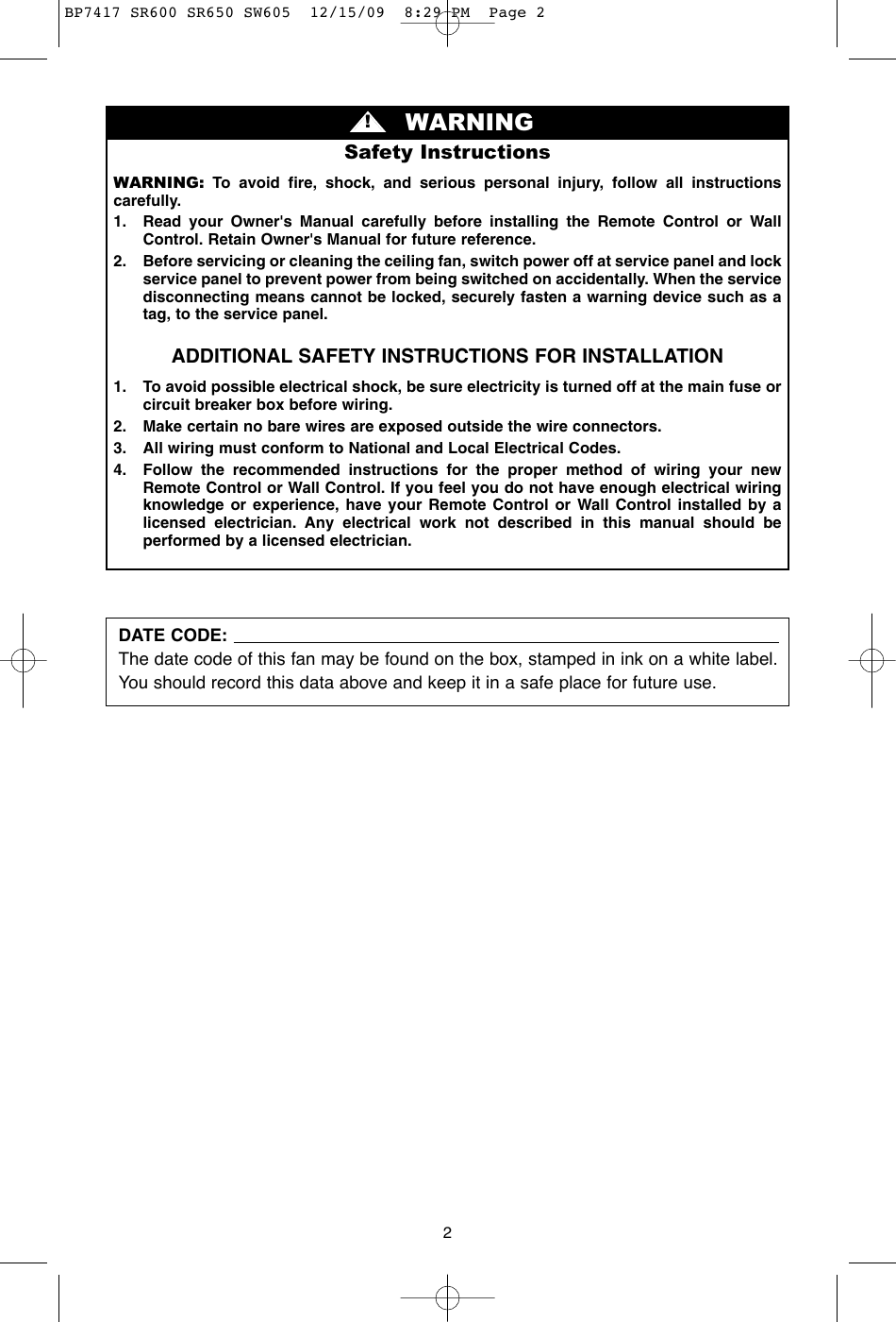 Page 2 of 12 - Emerson Emerson-Sw605-Owners-Manual- BP7417 SR600 SR650 SW605  Emerson-sw605-owners-manual