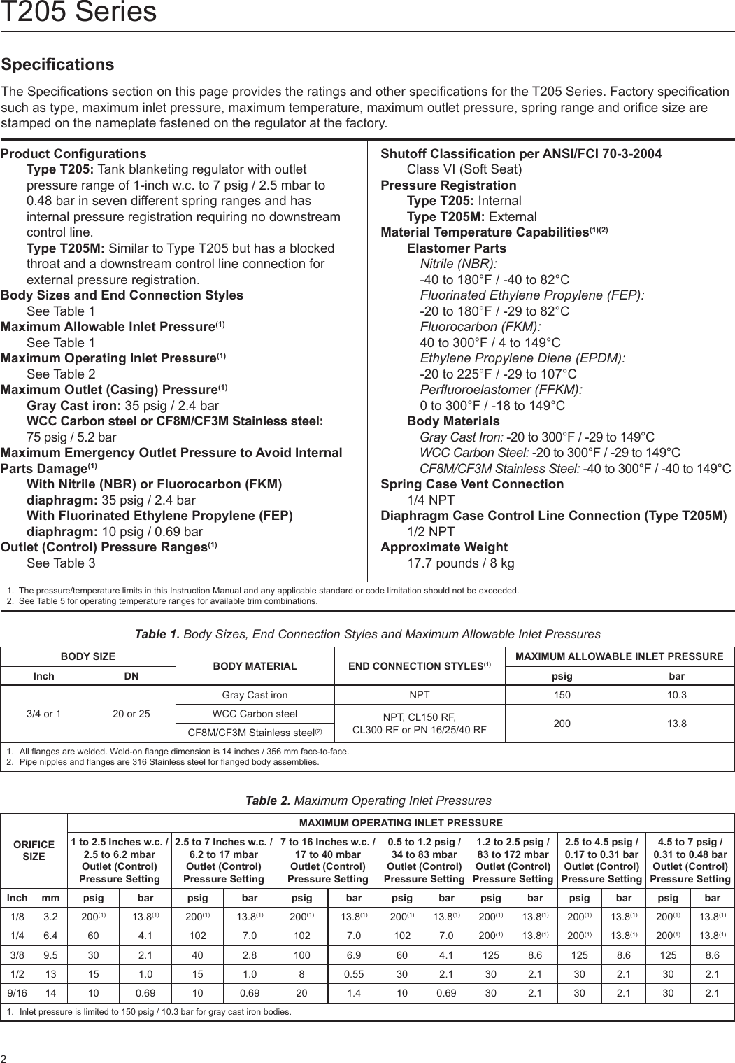 Page 2 of 12 - Emerson Emerson-T205-Series-Tank-Blanketing-Regulators-Instruction-Manual-  Emerson-t205-series-tank-blanketing-regulators-instruction-manual