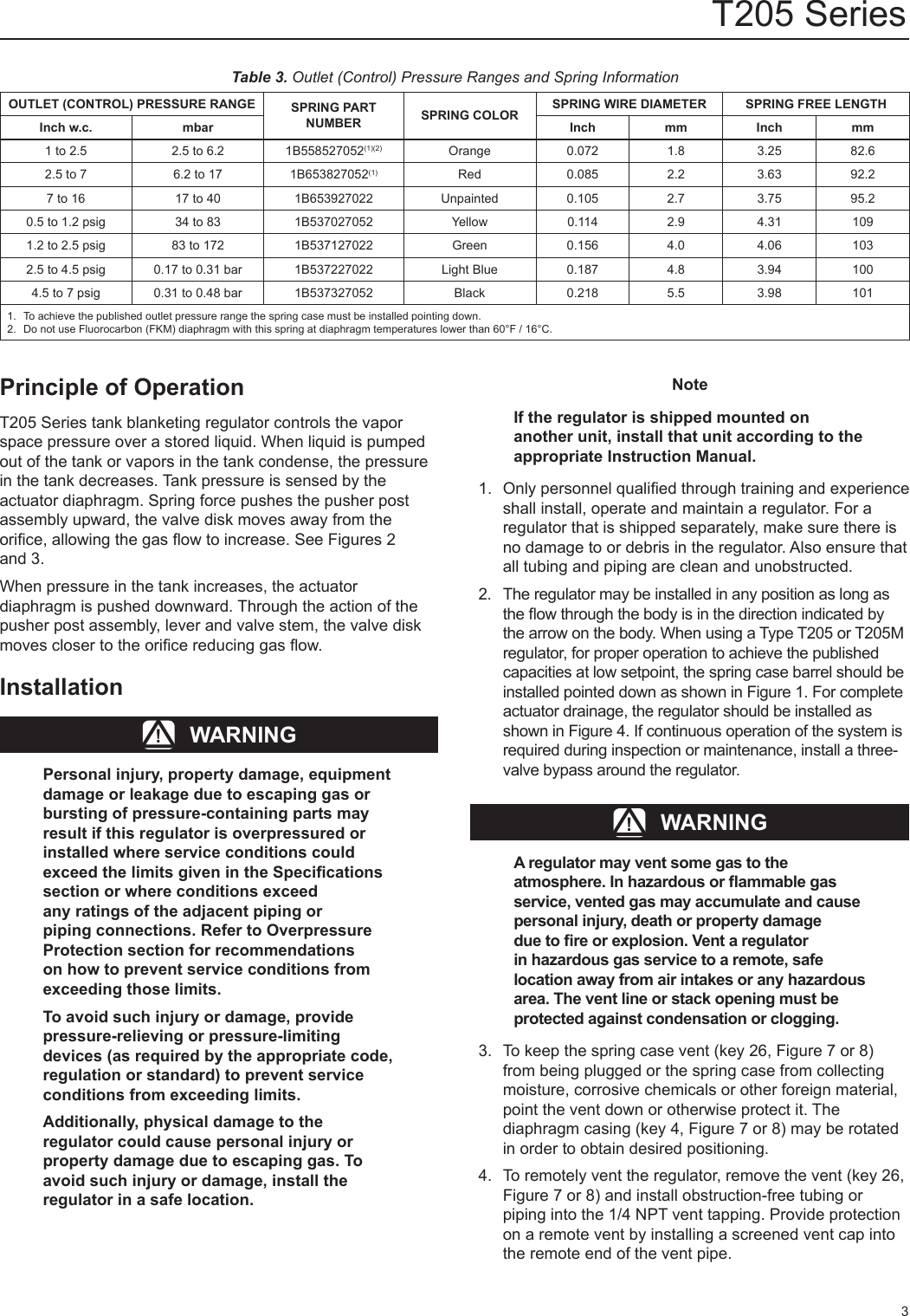 Page 3 of 12 - Emerson Emerson-T205-Series-Tank-Blanketing-Regulators-Instruction-Manual-  Emerson-t205-series-tank-blanketing-regulators-instruction-manual