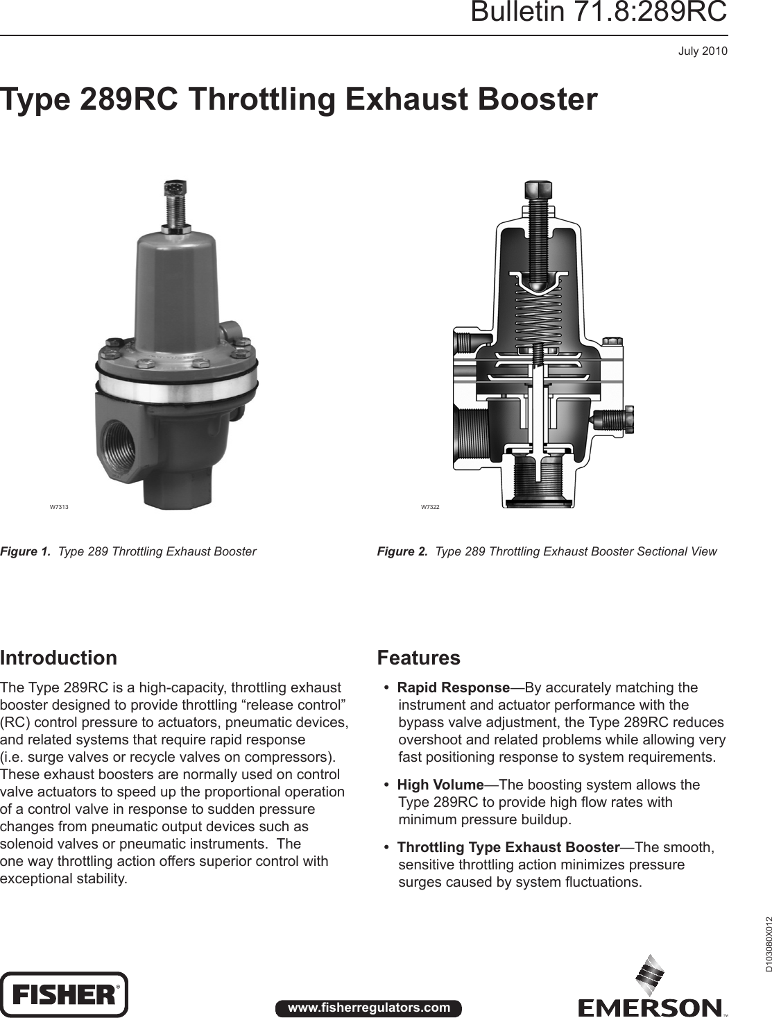 Page 1 of 4 - Emerson Emerson-Type-289Rc-Exhaust-Booster-Data-Sheet-  Emerson-type-289rc-exhaust-booster-data-sheet