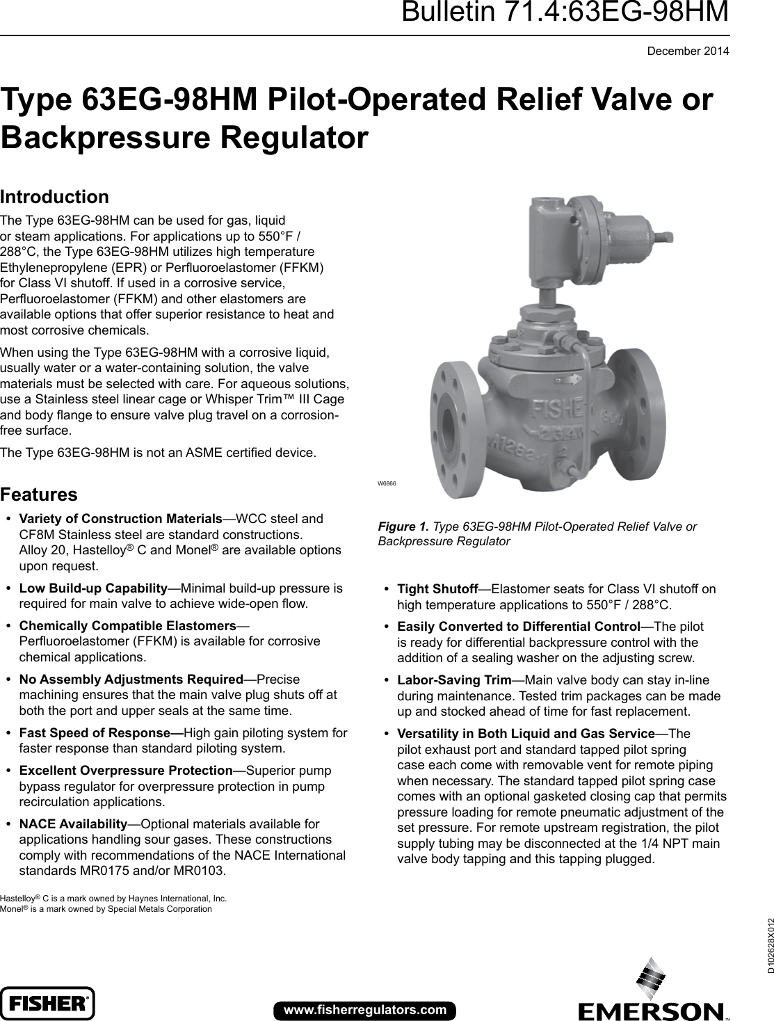 Page 1 of 8 - Emerson Emerson-Type-63Eg-98Hm-Pilot-Operated-Relief-Valve-Or-Backpressure-Regulator-Data-Sheet-  Emerson-type-63eg-98hm-pilot-operated-relief-valve-or-backpressure-regulator-data-sheet