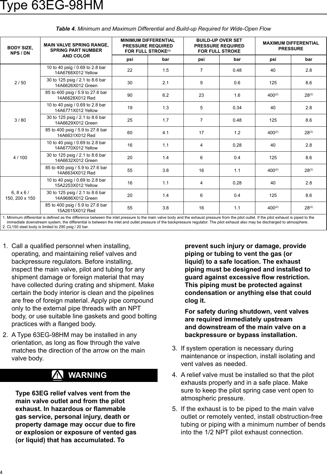 Page 4 of 12 - Emerson Emerson-Type-63Eg-98Hm-Pilot-Operated-Relief-Valve-Or-Backpressure-Regulator-Instruction-Manual-  Emerson-type-63eg-98hm-pilot-operated-relief-valve-or-backpressure-regulator-instruction-manual