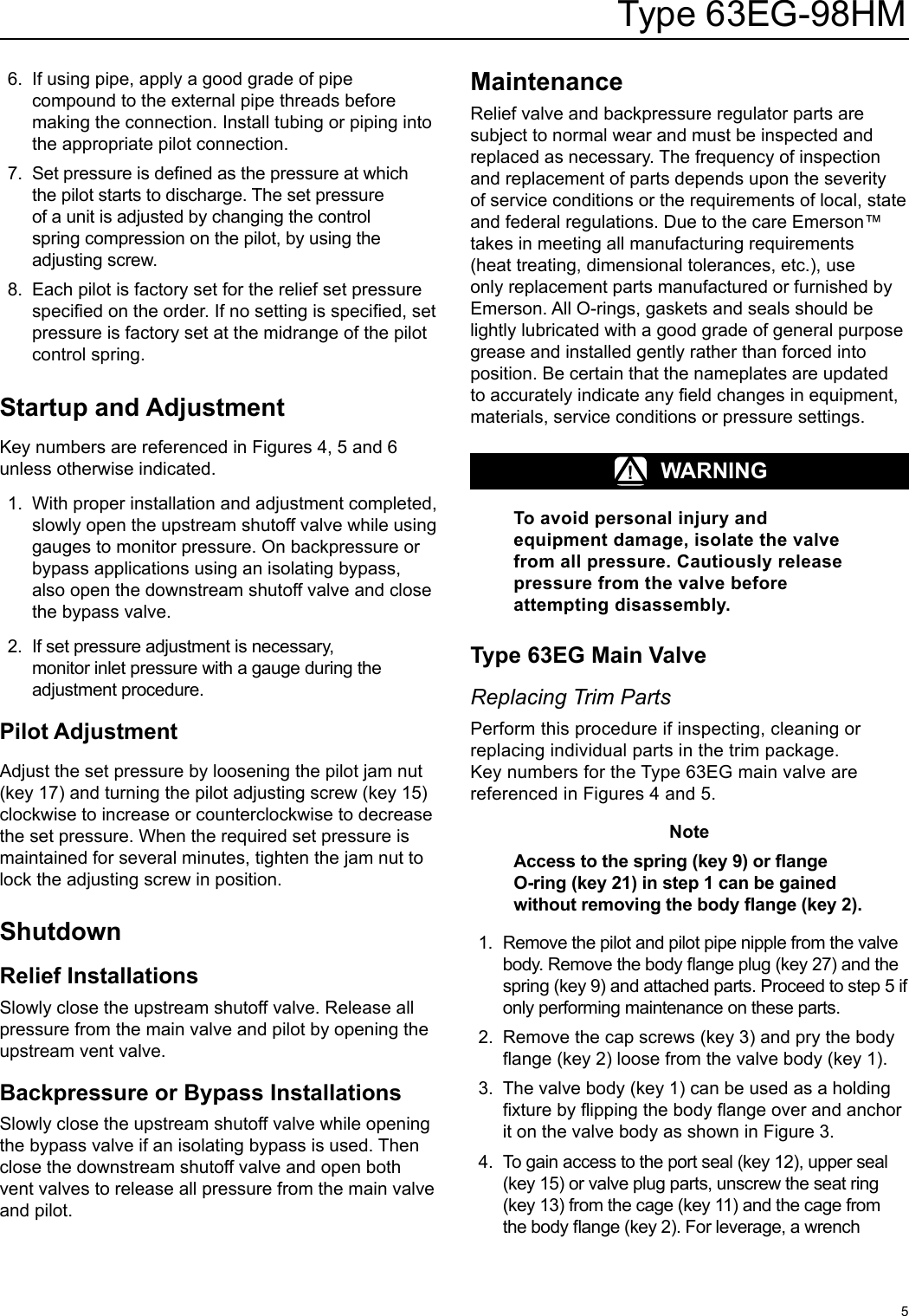 Page 5 of 12 - Emerson Emerson-Type-63Eg-98Hm-Pilot-Operated-Relief-Valve-Or-Backpressure-Regulator-Instruction-Manual-  Emerson-type-63eg-98hm-pilot-operated-relief-valve-or-backpressure-regulator-instruction-manual