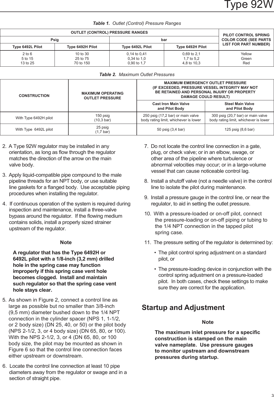 Page 3 of 12 - Emerson Emerson-Type-92W-Pressure-Reducing-Regulator-Instruction-Manual-  Emerson-type-92w-pressure-reducing-regulator-instruction-manual