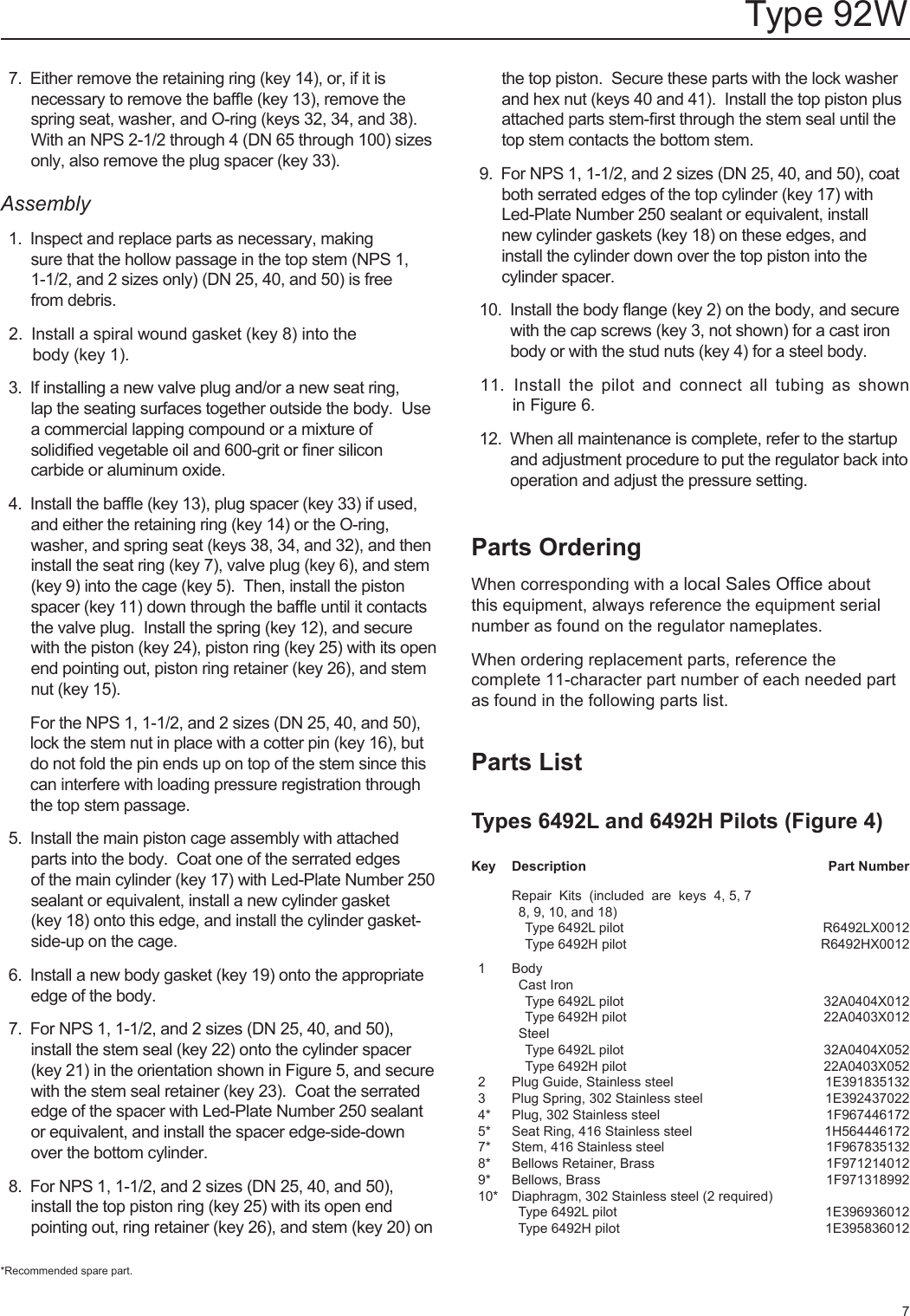 Page 7 of 12 - Emerson Emerson-Type-92W-Pressure-Reducing-Regulator-Instruction-Manual-  Emerson-type-92w-pressure-reducing-regulator-instruction-manual