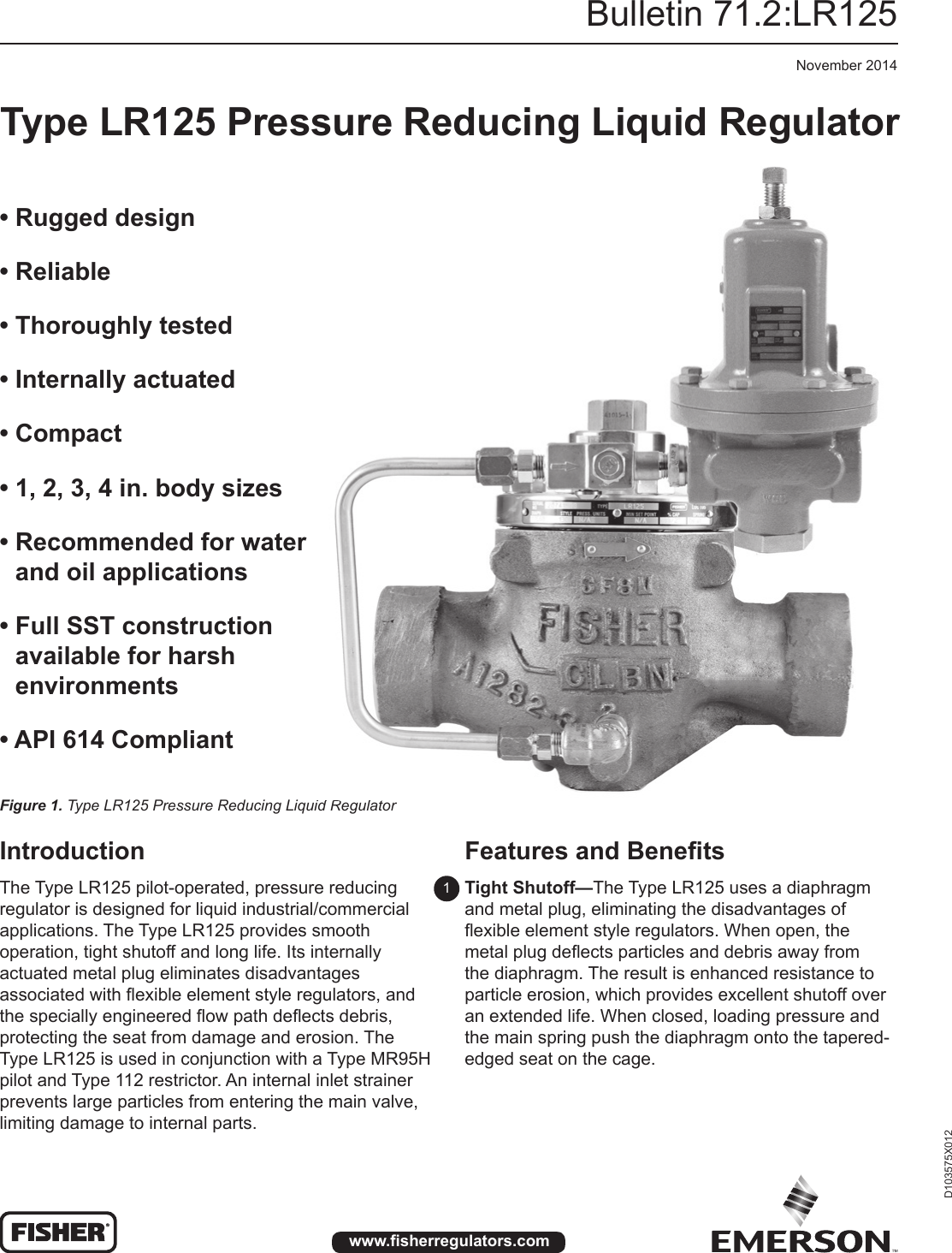 Page 1 of 12 - Emerson Emerson-Type-Lr125-Pressure-Reducing-Liquid-Regulator-Data-Sheet-  Emerson-type-lr125-pressure-reducing-liquid-regulator-data-sheet