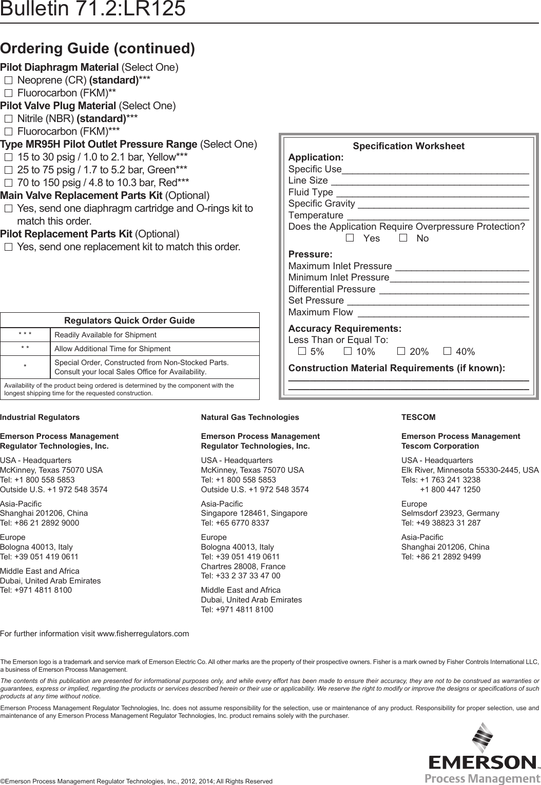 Page 12 of 12 - Emerson Emerson-Type-Lr125-Pressure-Reducing-Liquid-Regulator-Data-Sheet-  Emerson-type-lr125-pressure-reducing-liquid-regulator-data-sheet