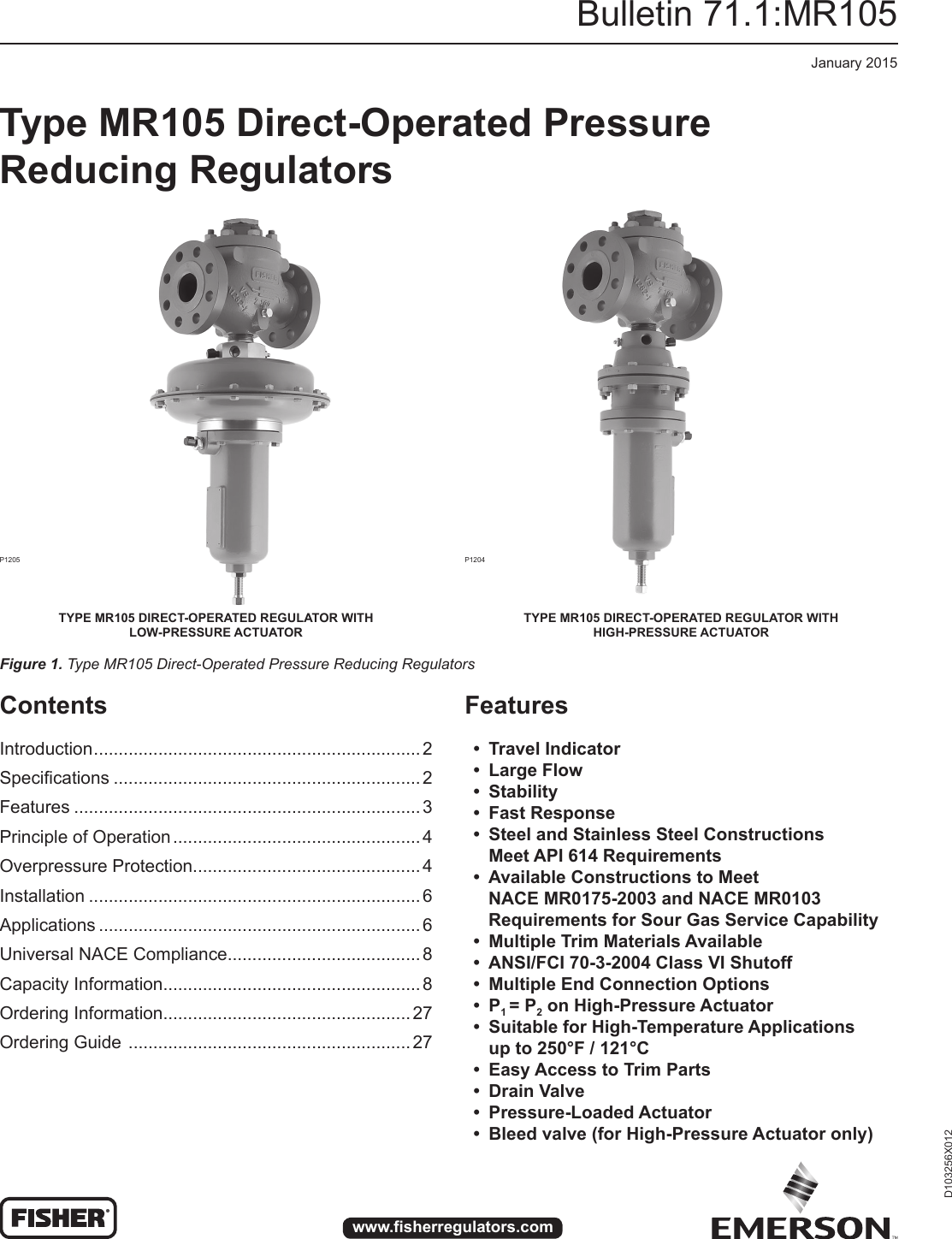 Emerson Type Mr105 Direct Operated Pressure Reducing Regulators Data Sheet