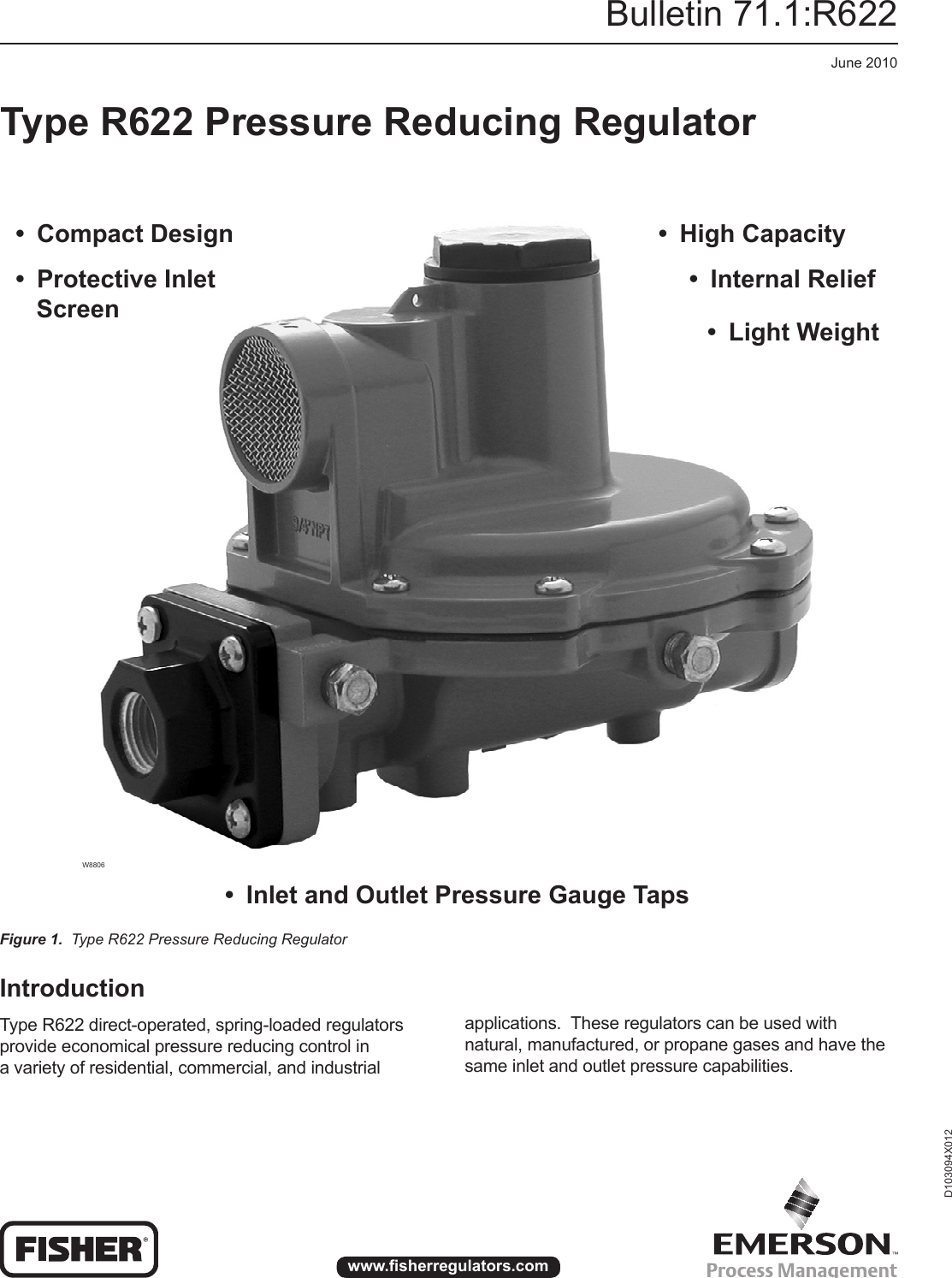 Emerson Type R622 Pressure Reducing Regulator Data Sheet