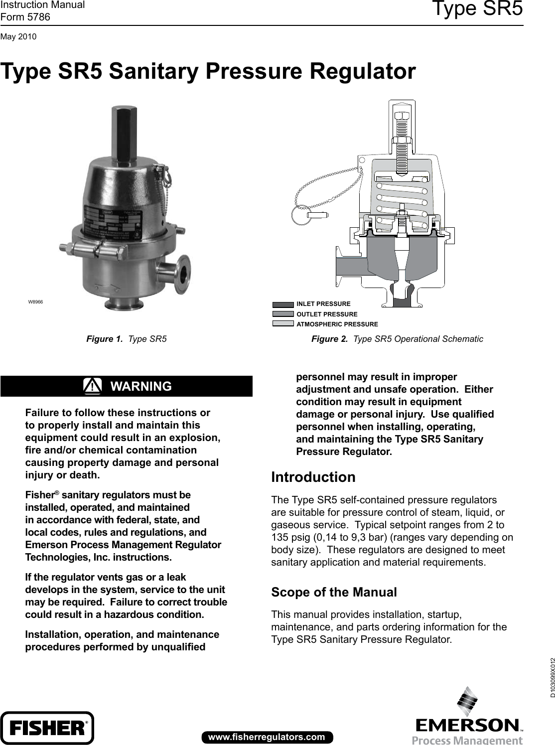 Page 1 of 12 - Emerson Emerson-Type-Sr5-Sanitary-Pressure-Regulator-Instruction-Manual-  Emerson-type-sr5-sanitary-pressure-regulator-instruction-manual