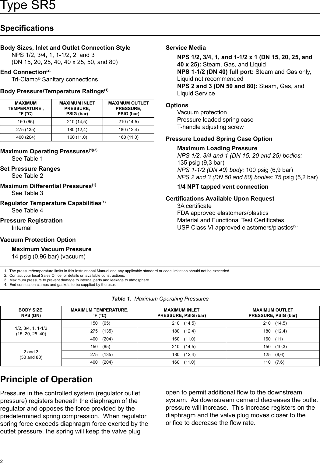 Page 2 of 12 - Emerson Emerson-Type-Sr5-Sanitary-Pressure-Regulator-Instruction-Manual-  Emerson-type-sr5-sanitary-pressure-regulator-instruction-manual