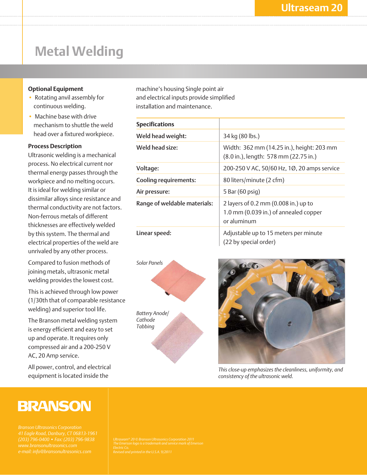 Page 2 of 2 - Emerson Emerson-Ultraseam-20-Specification-Sheet- Ultraseam 20  Emerson-ultraseam-20-specification-sheet