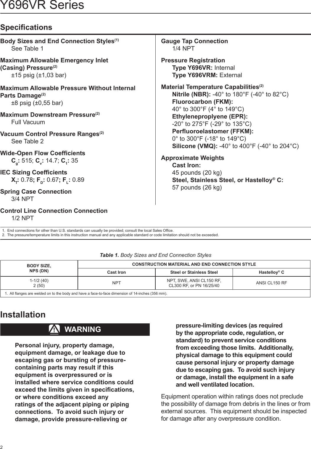 Page 2 of 8 - Emerson Emerson-Y696Vr-Series-Vacuum-Regulators-Instruction-Manual-  Emerson-y696vr-series-vacuum-regulators-instruction-manual