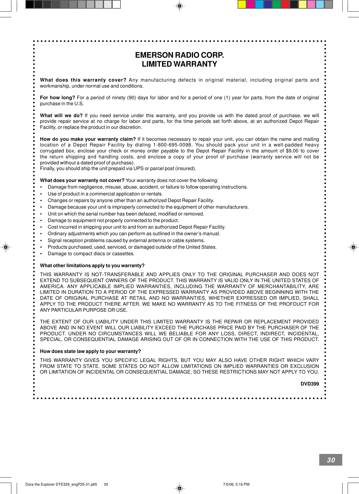 Page 6 of 7 - Emerson Dora The Explorer DTE329_engP25-31.p65 File