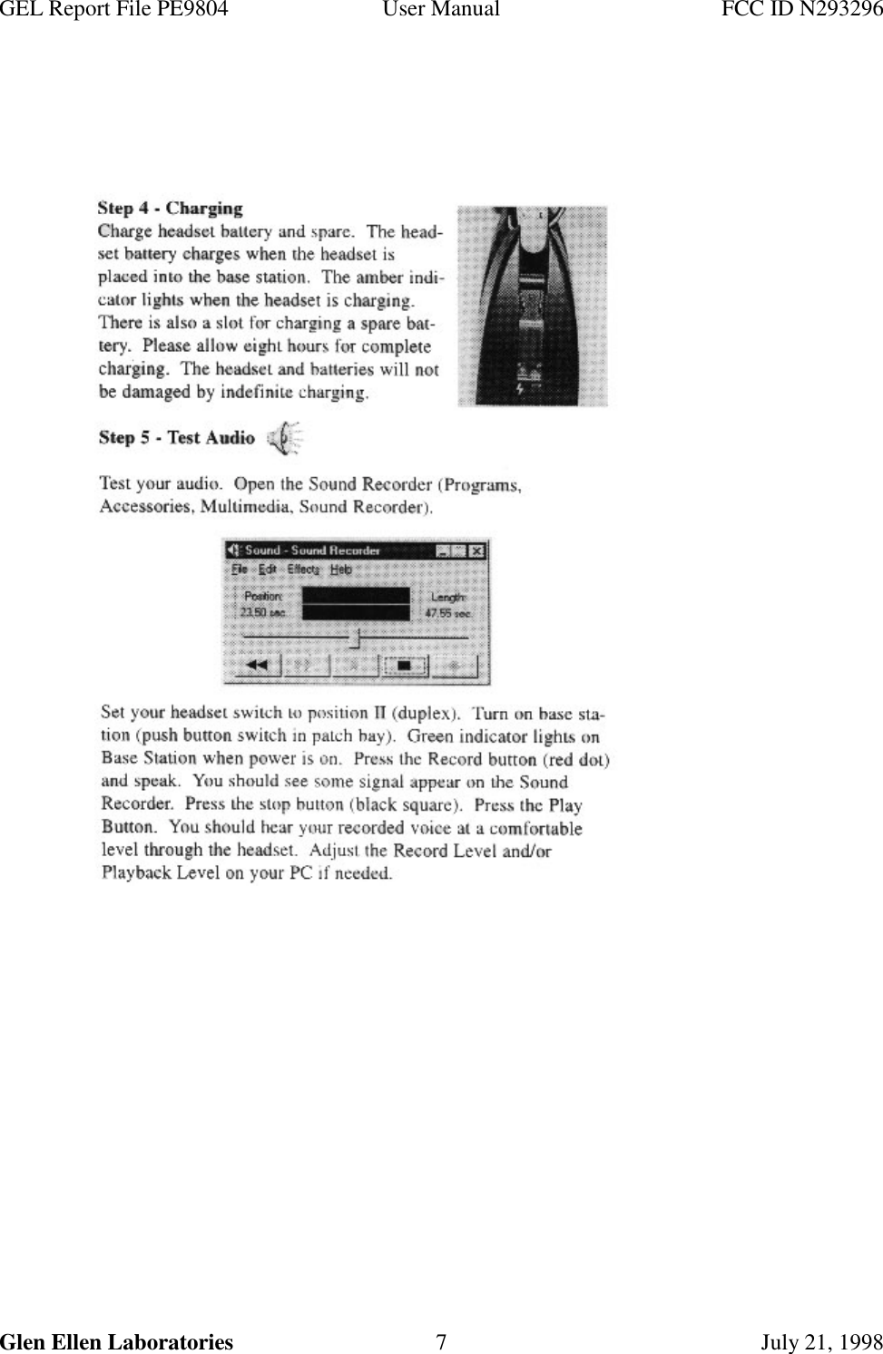 GEL Report File PE9804 User Manual FCC ID N293296Glen Ellen Laboratories 7 July 21, 1998