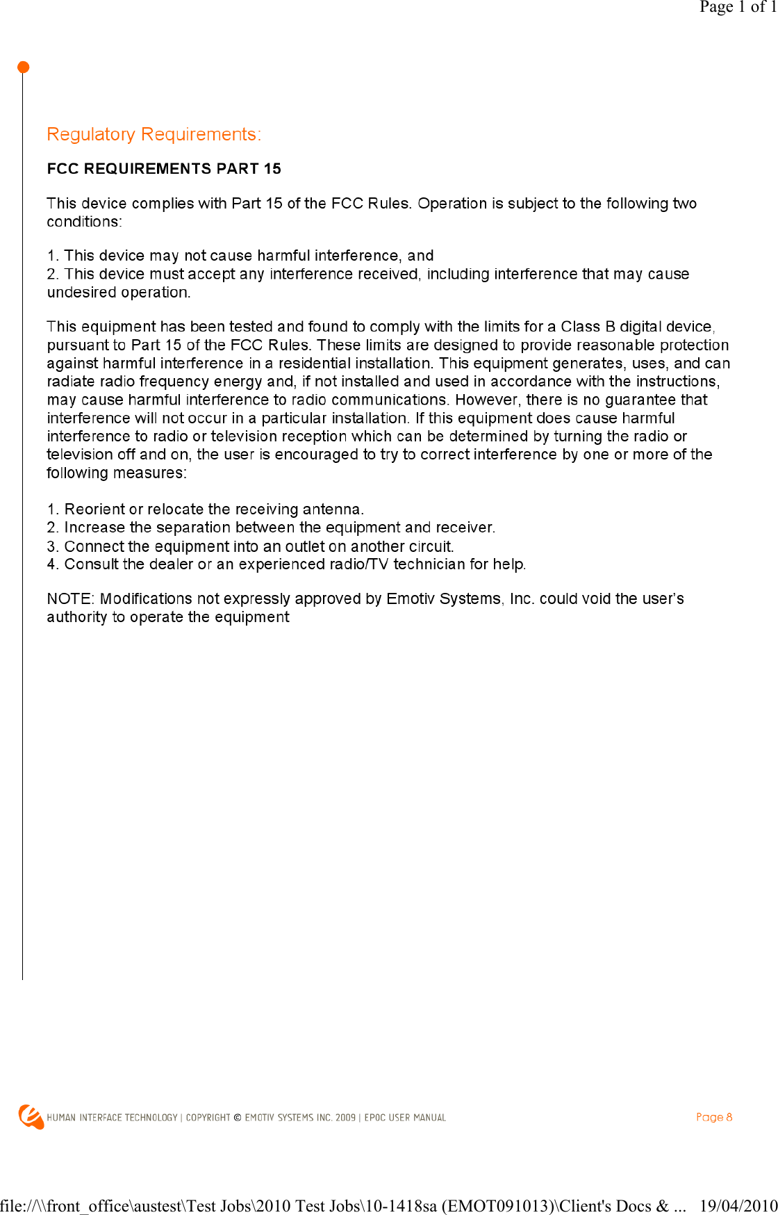 Page 1 of 119/04/2010file://\\front_office\austest\Test Jobs\2010 Test Jobs\10-1418sa (EMOT091013)\Client's Docs &amp; ...