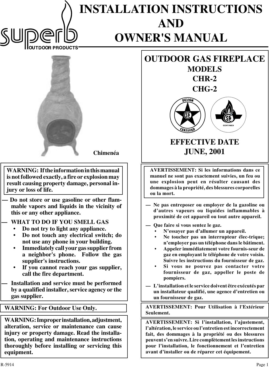 Empire Comfort Systems Chg Users Manual