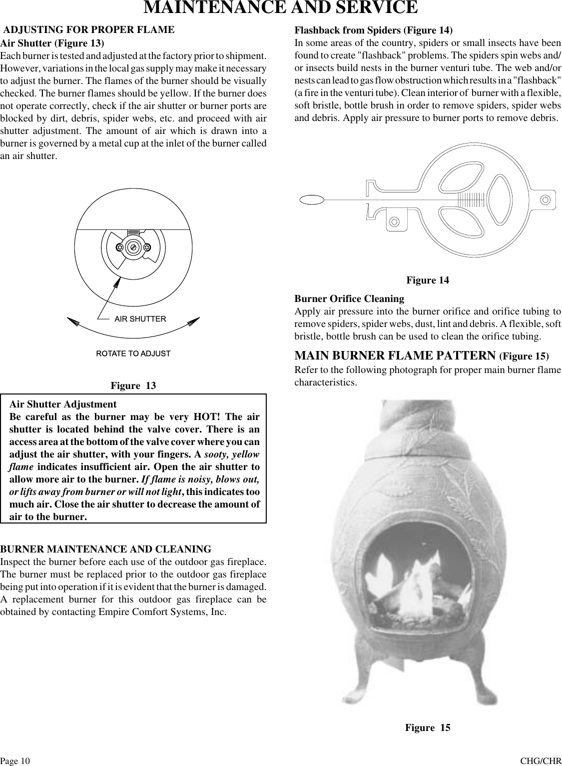 Empire Comfort Systems Chg Users Manual
