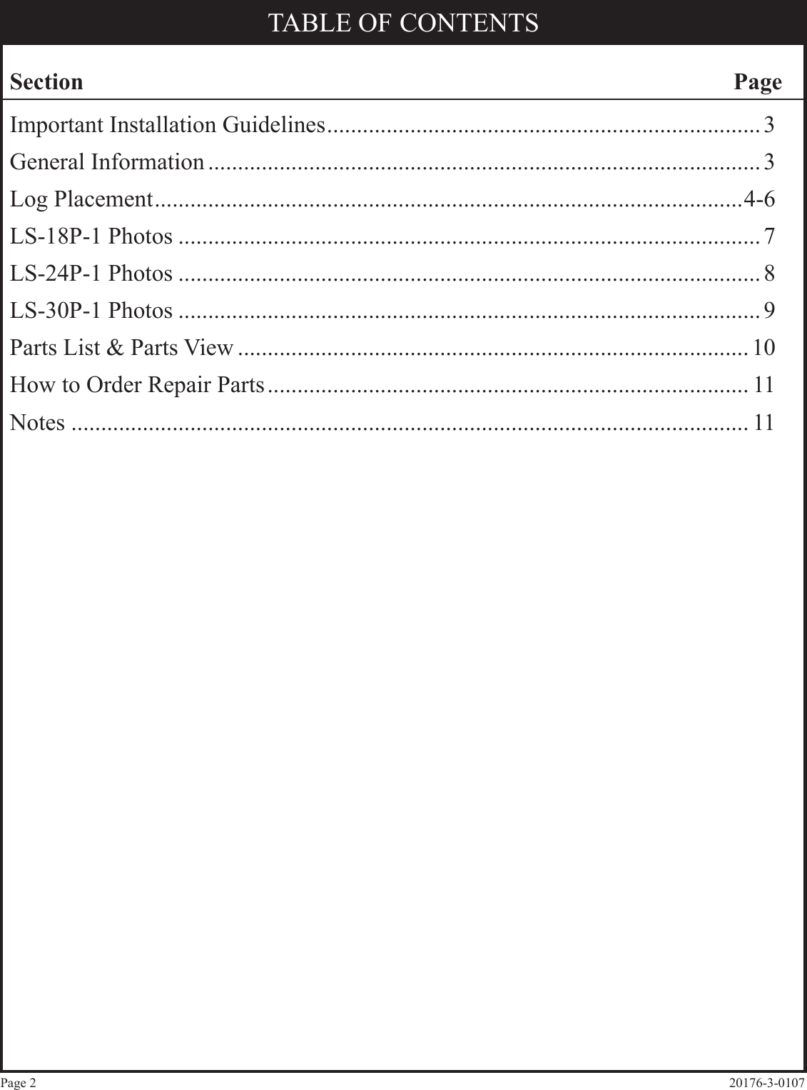 Page 2 of 12 - Empire-Comfort-Systems Empire-Comfort-Systems-Ls-18P-1-Users-Manual- 20176-3-0107 LS-(18,24,30)P-1 Ponderosa Logs  Empire-comfort-systems-ls-18p-1-users-manual
