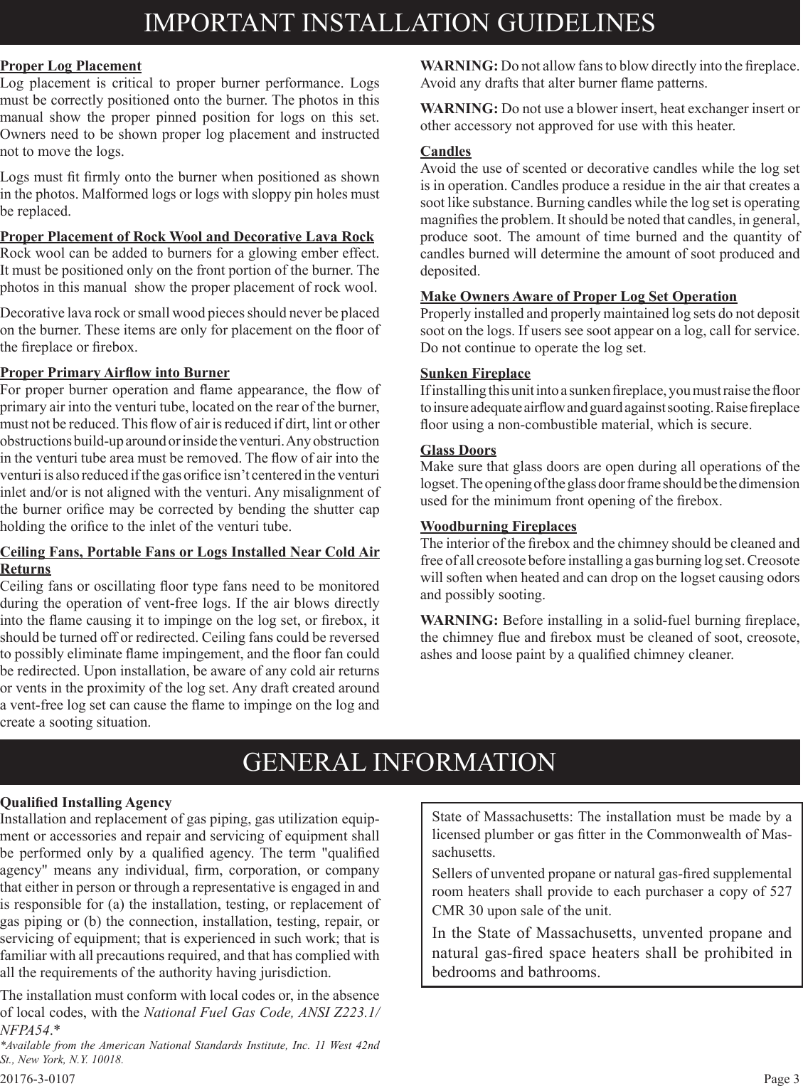 Page 3 of 12 - Empire-Comfort-Systems Empire-Comfort-Systems-Ls-18P-1-Users-Manual- 20176-3-0107 LS-(18,24,30)P-1 Ponderosa Logs  Empire-comfort-systems-ls-18p-1-users-manual