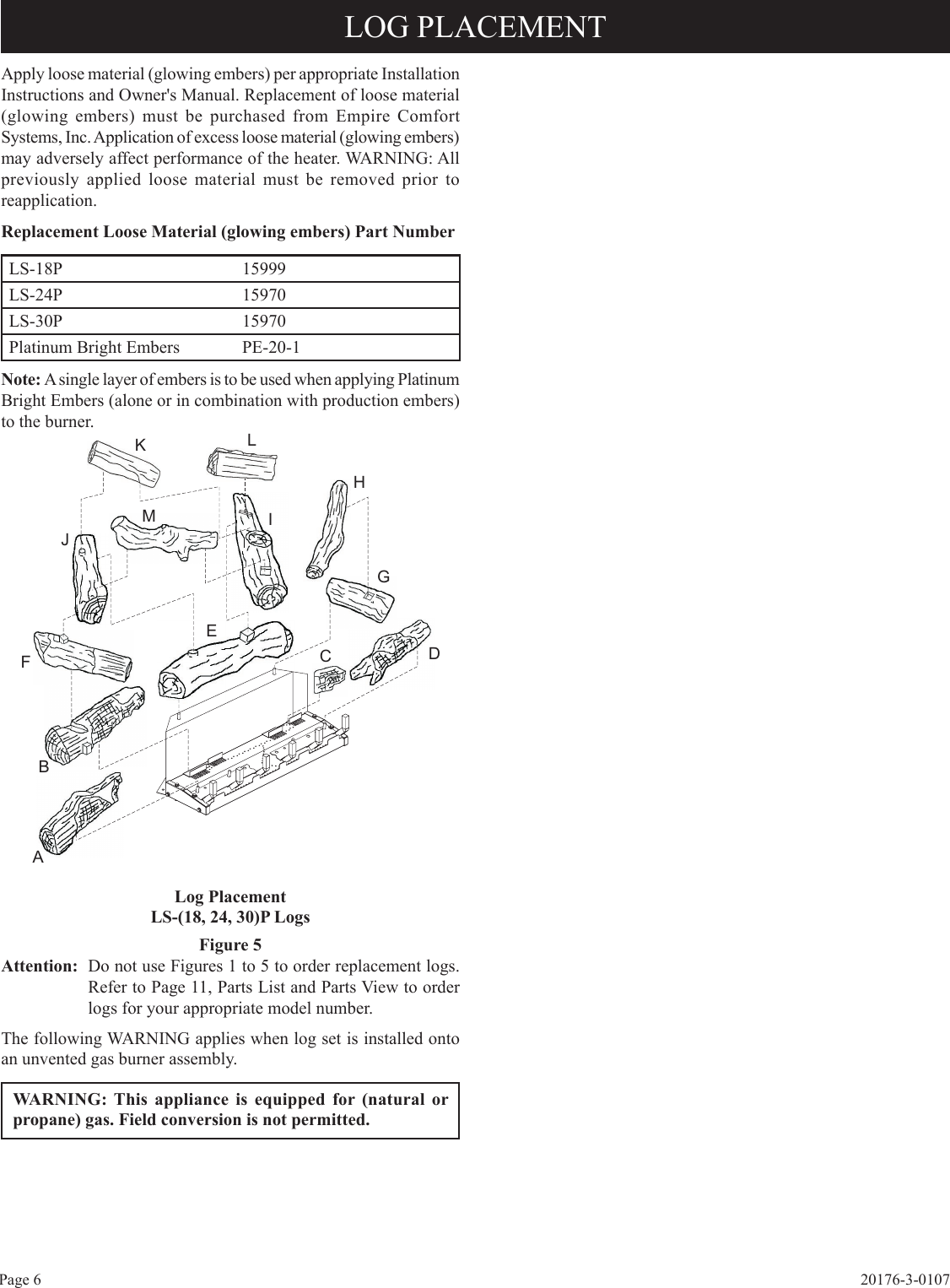 Page 6 of 12 - Empire-Comfort-Systems Empire-Comfort-Systems-Ls-18P-1-Users-Manual- 20176-3-0107 LS-(18,24,30)P-1 Ponderosa Logs  Empire-comfort-systems-ls-18p-1-users-manual
