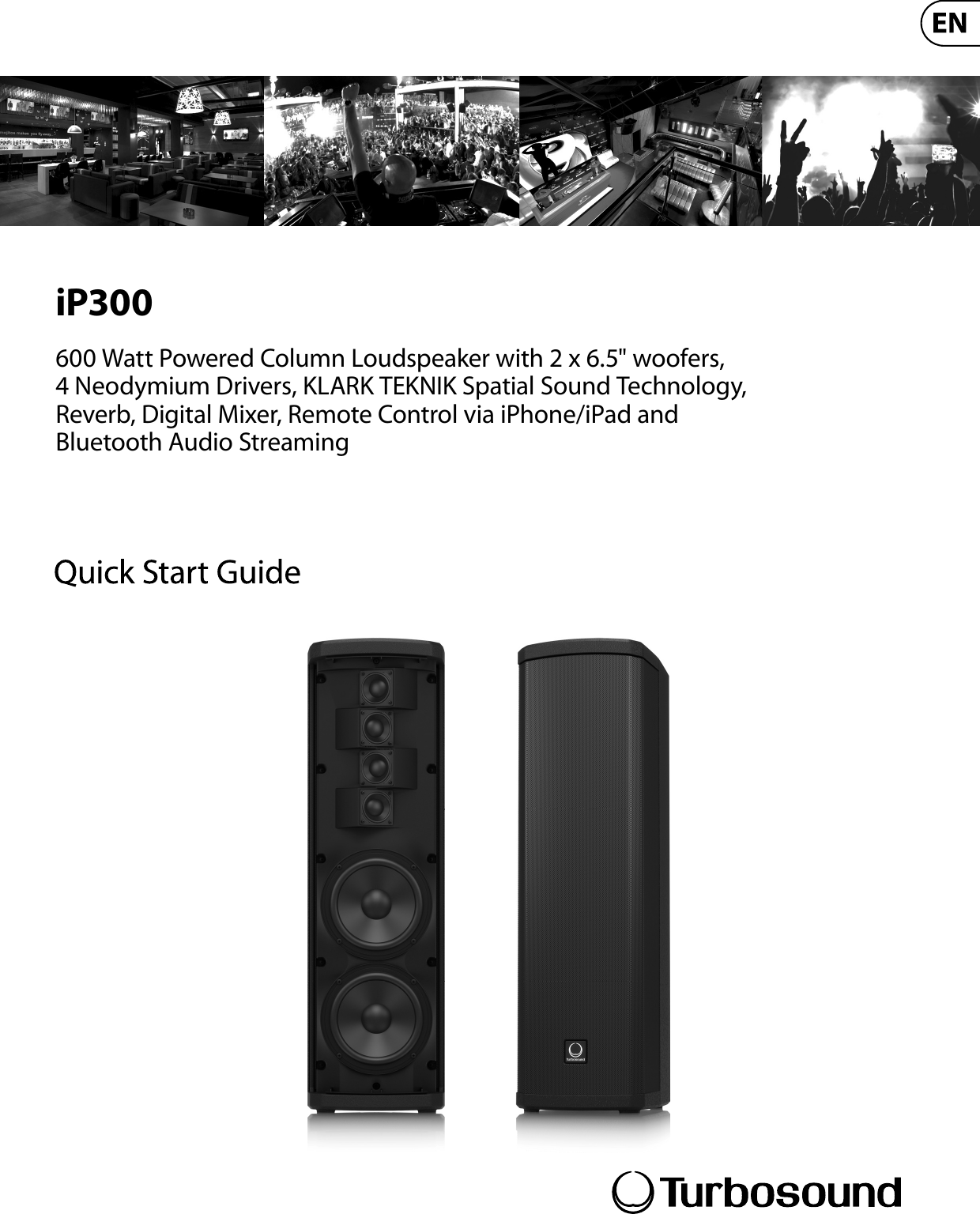 iP300600 Watt Powered Column Loudspeaker with 2 x 6.5&quot; woofers, 4 Neodymium Drivers, KLARK TEKNIK Spatial Sound Technology, Reverb, Digital Mixer, Remote Control via iPhone/iPad and Bluetooth Audio Streaming