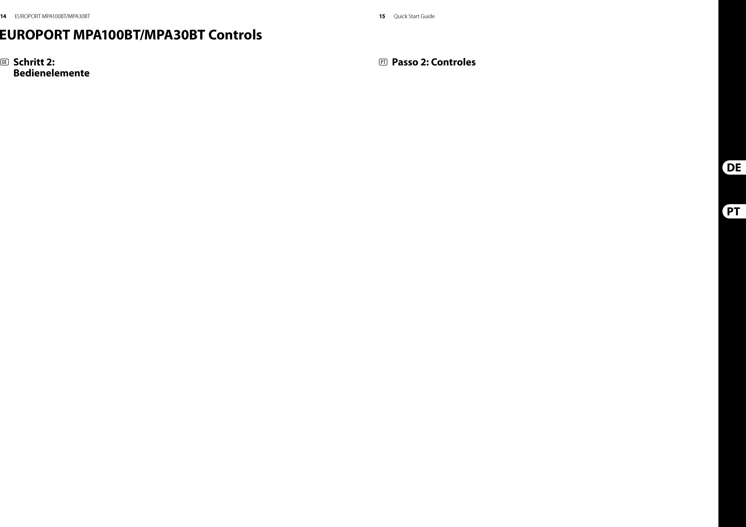 14 15 Quick Start GuideEUROPORT MPA100BT/MPA30BT(DE)  Schritt 2: Bedienelemente(PT)  Passo 2: ControlesEUROPORT MPA100BT/MPA30BT Controls