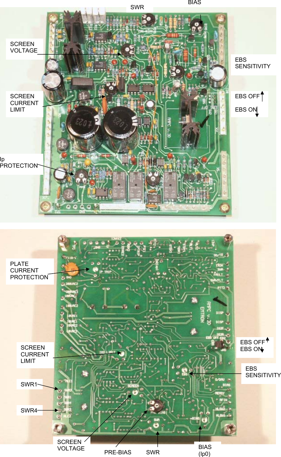  38   BIAS (Ip0) BIASPRE-BIAS SWR SCREEN VOLTAGE EBS SENSITIVITY EBS OFF EBS ON SCREEN CURRENT LIMIT PLATE CURRENT PROTECTION SWR1 SWR4 SWRSCREEN VOLTAGE SCREEN CURRENT LIMIT Ip PROTECTION EBS SENSITIVITY EBS OFF  EBS ON 