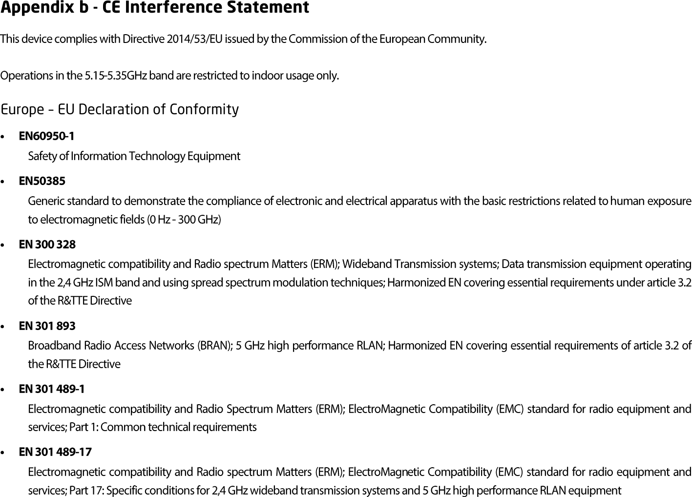 Appendix b - CE Interference Statement Europe – EU Declaration of Conformity 