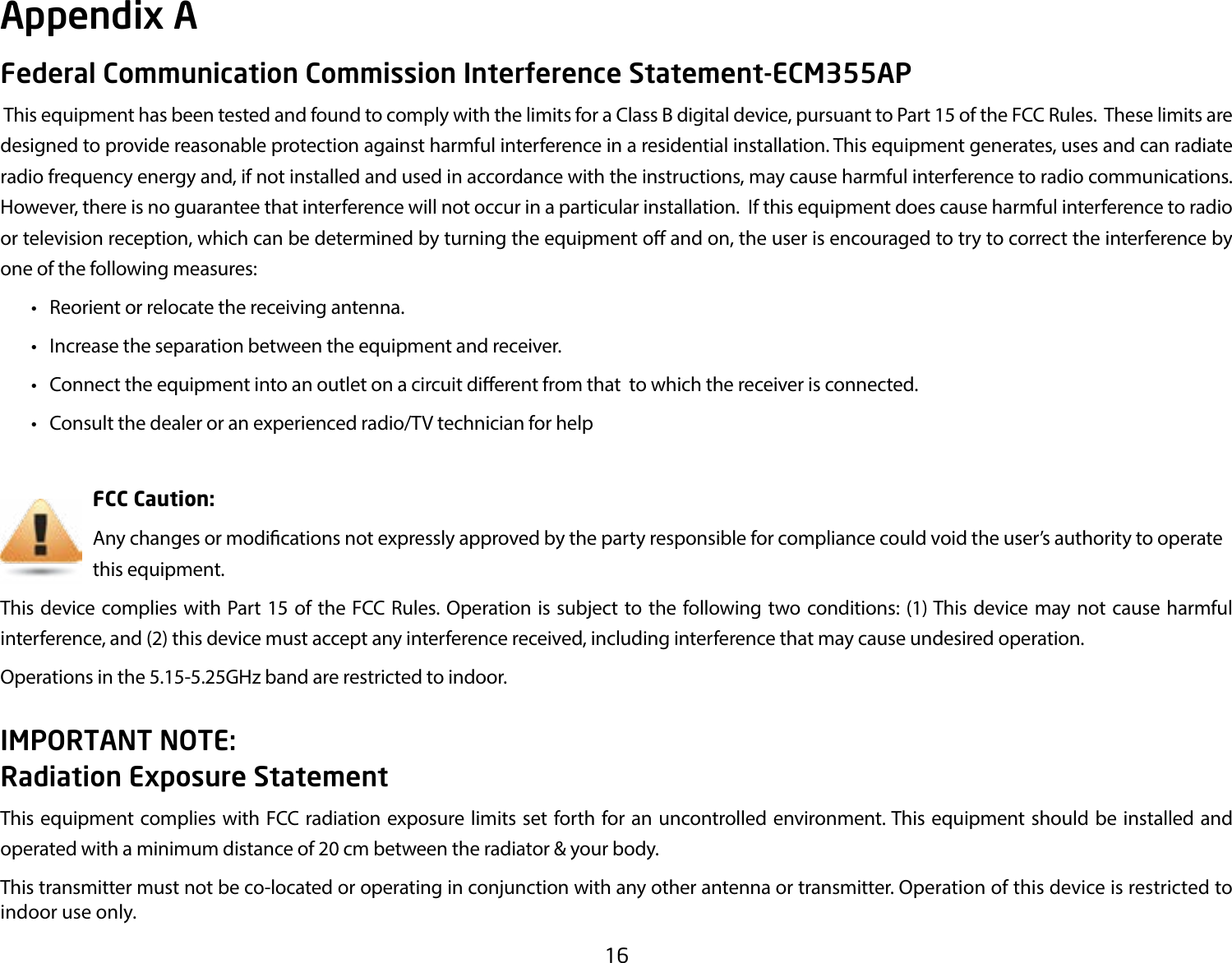 Page 16 of EnGenius Technologies ECM355AP AC1300 Indoor ceiling mount Managed Access Point User Manual User Manaul