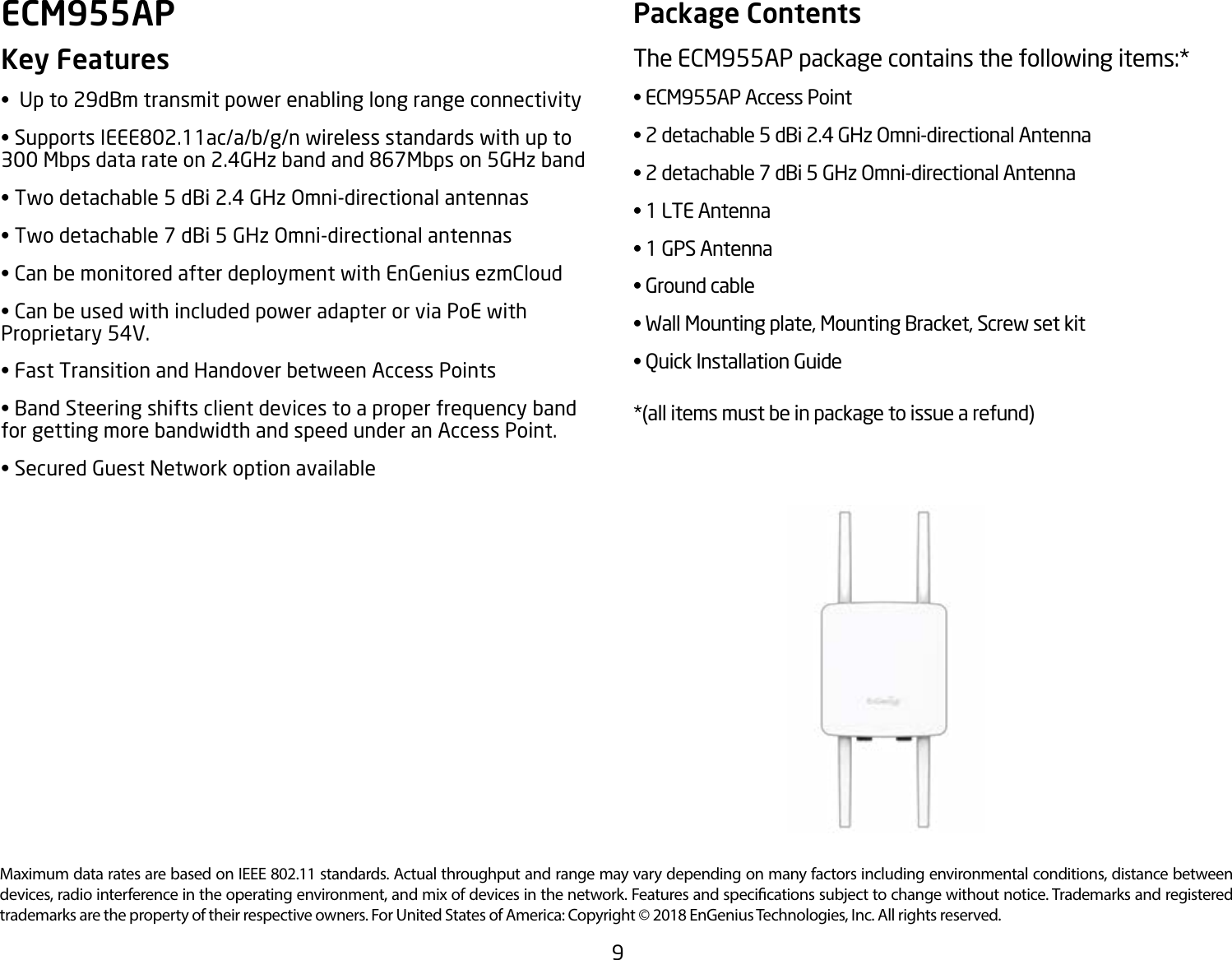 Page 9 of EnGenius Technologies ECM355AP AC1300 Indoor ceiling mount Managed Access Point User Manual User Manaul