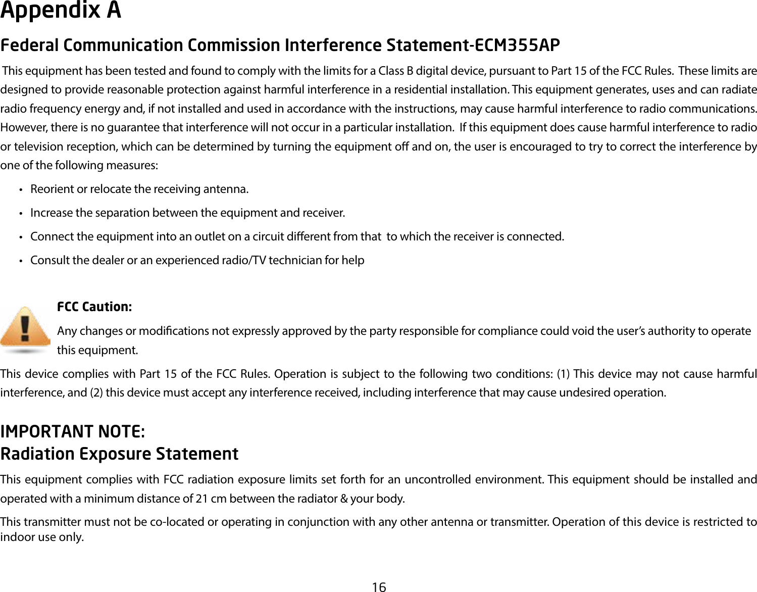 Page 16 of EnGenius Technologies ECM855AP Wireless 802.11 abgn/ac outdoor AP User Manual 