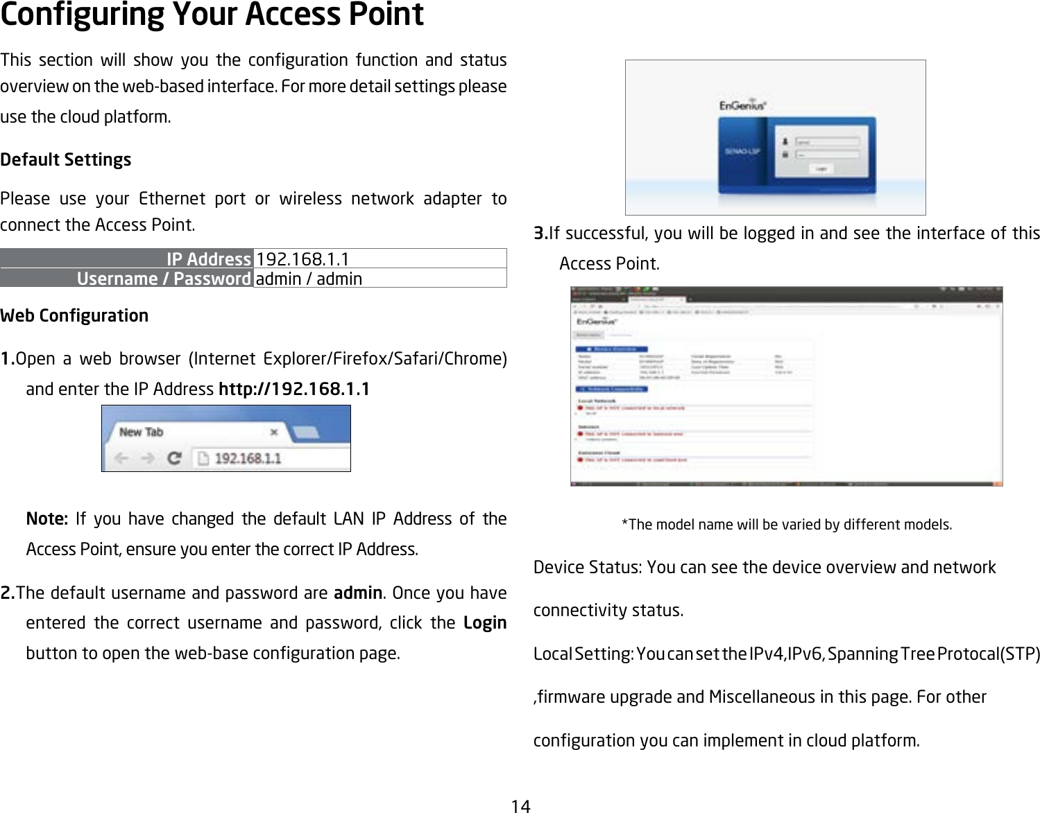 Page 14 of EnGenius Technologies ECM955AP AC1300 Wave2 Dual Band Outdoor Cloud management Base Station User Manual User Manaul