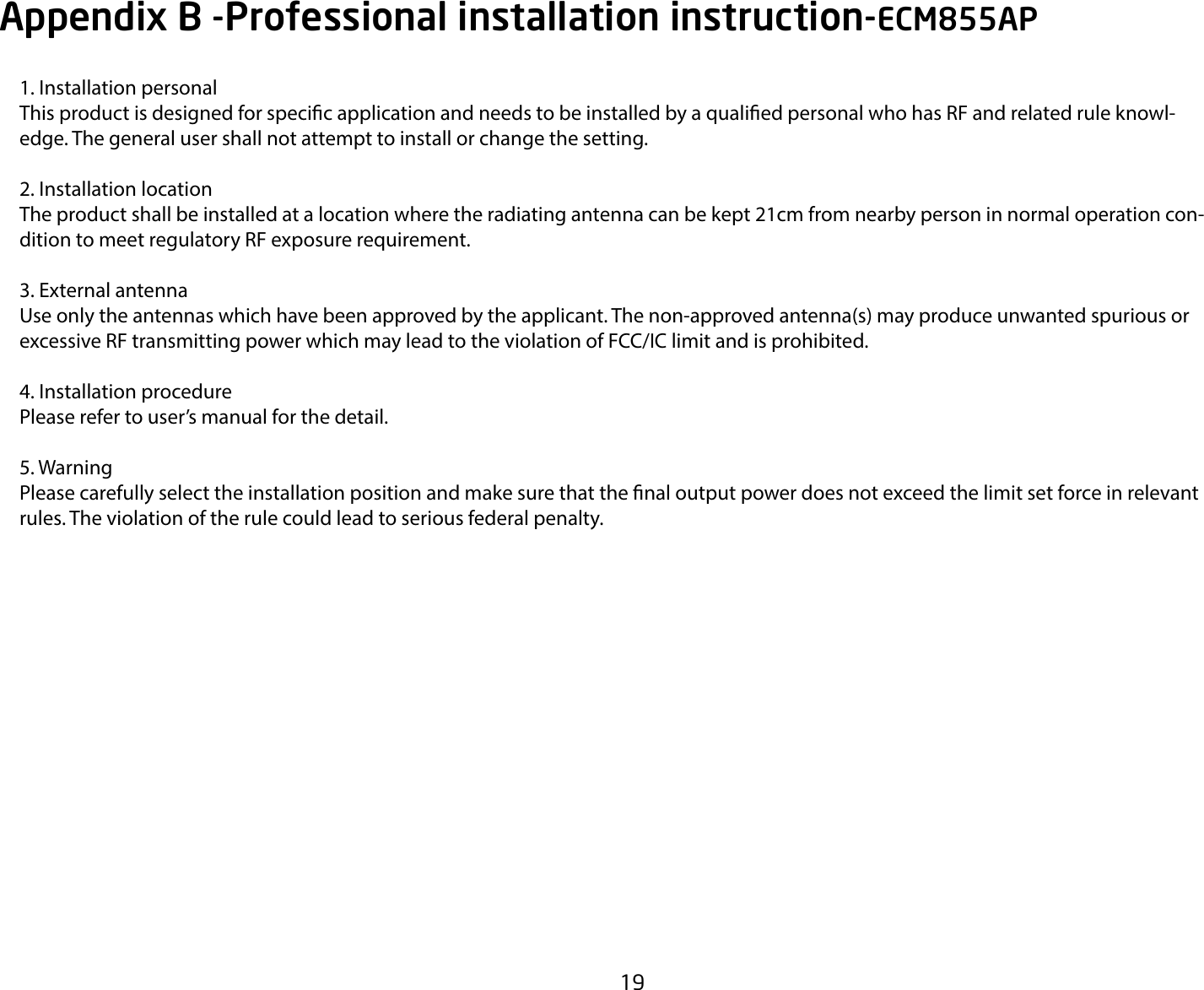 Page 19 of EnGenius Technologies ECM955AP AC1300 Wave2 Dual Band Outdoor Cloud management Base Station User Manual User Manaul