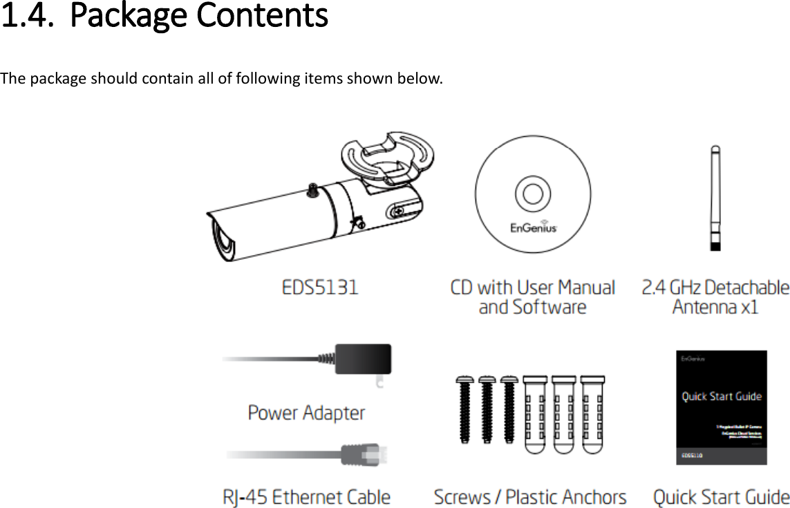  1.4. Package Contents   The package should contain all of following items shown below.     