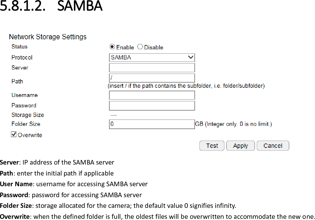 Click Test to verify the connection with the server using the username and password. Click Apply when done.