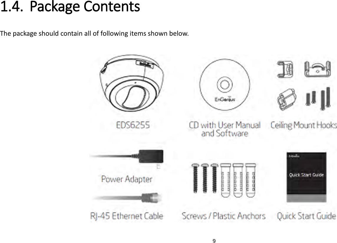 9   1.4. Package Contents   The package should contain all of following items shown below.     