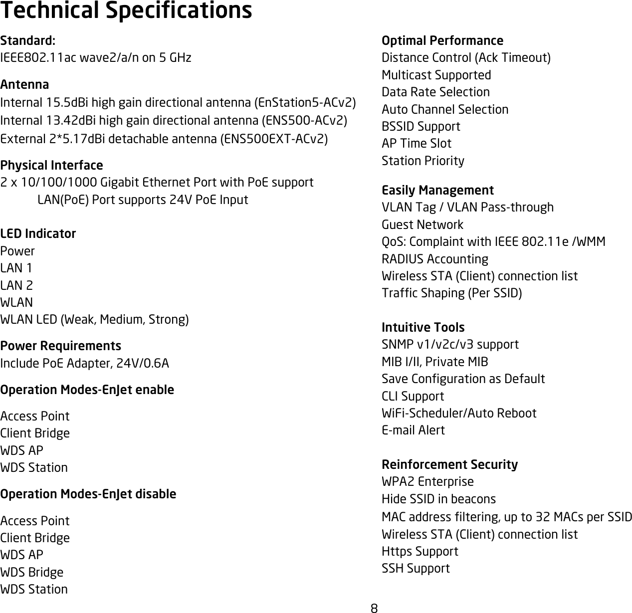 Page 8 of EnGenius Technologies ENSTA5-ACV2 Outdoor Long Range Wireless Access Point User Manual 