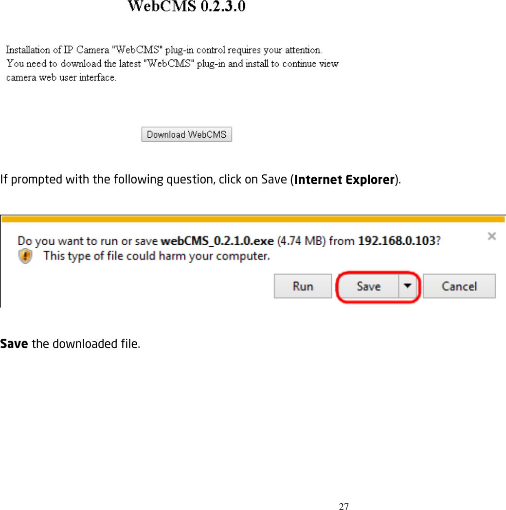 27    If prompted with the following question, click on Save (Internet Explorer).    Save the downloaded file. 